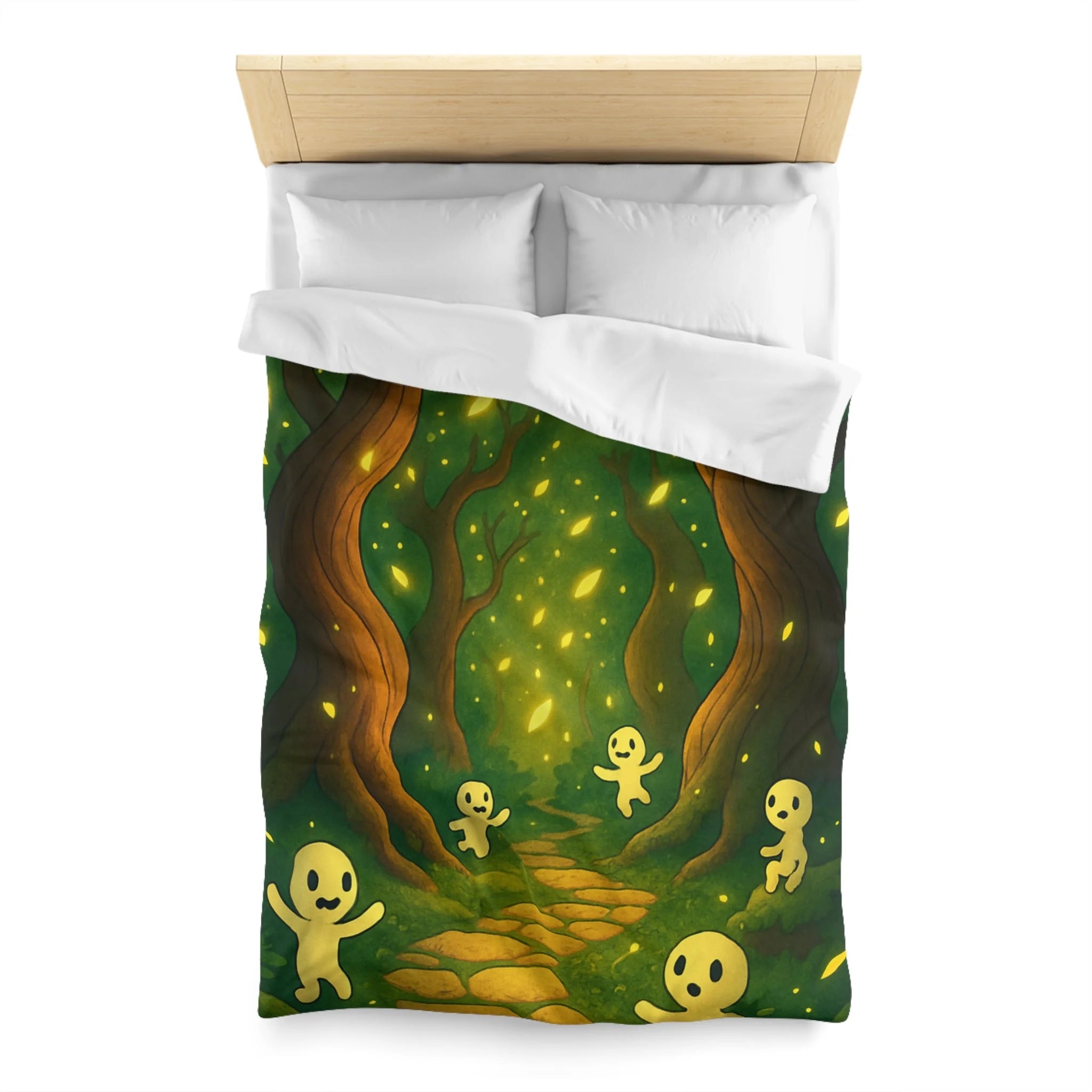 Housse de couette motif forêt magique avec créatures lumineuses ambiance apaisante