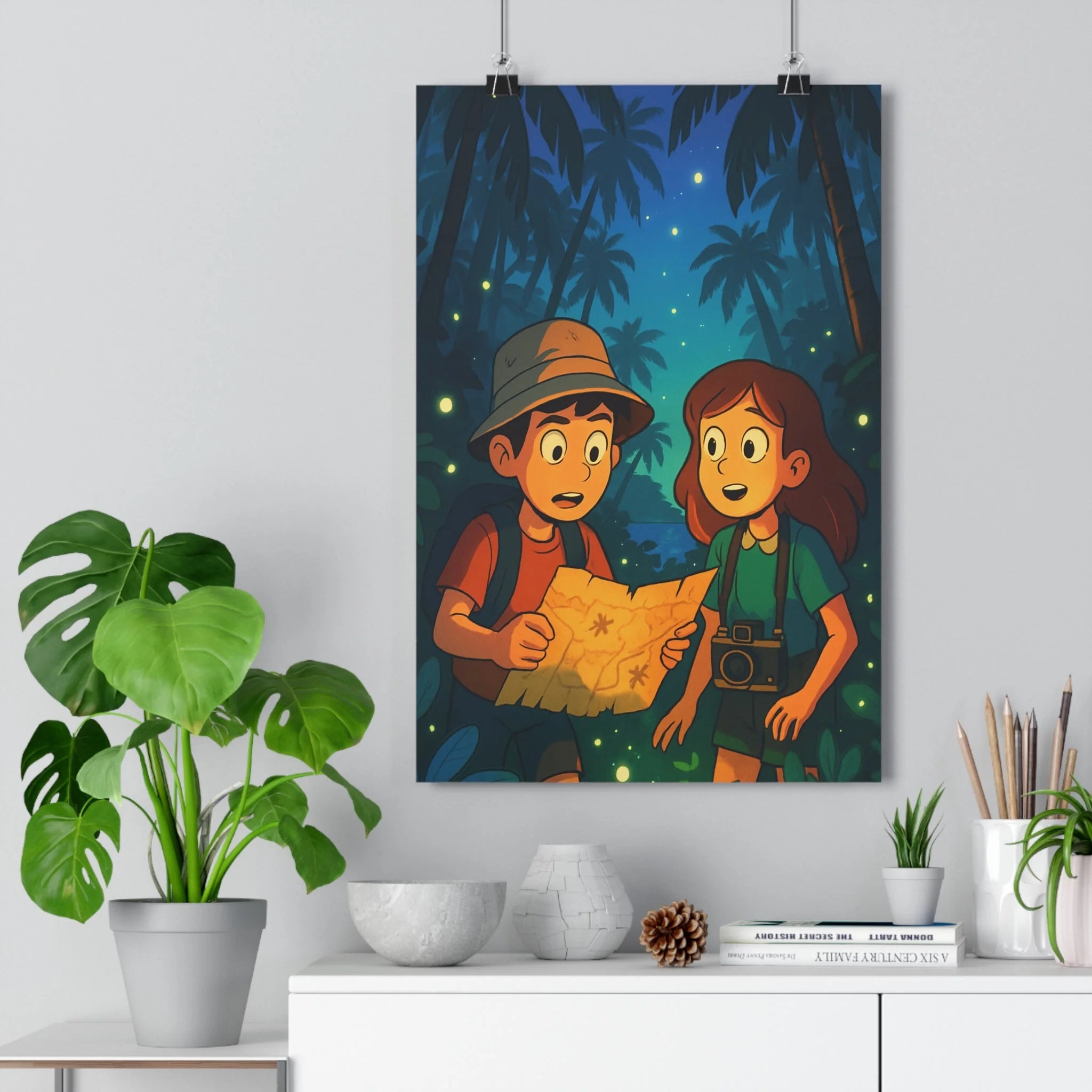 Poster décoratif anime aventure fluorescent mystique vibrant chambre enfant jeu stylisé mystérieux excitant coloré