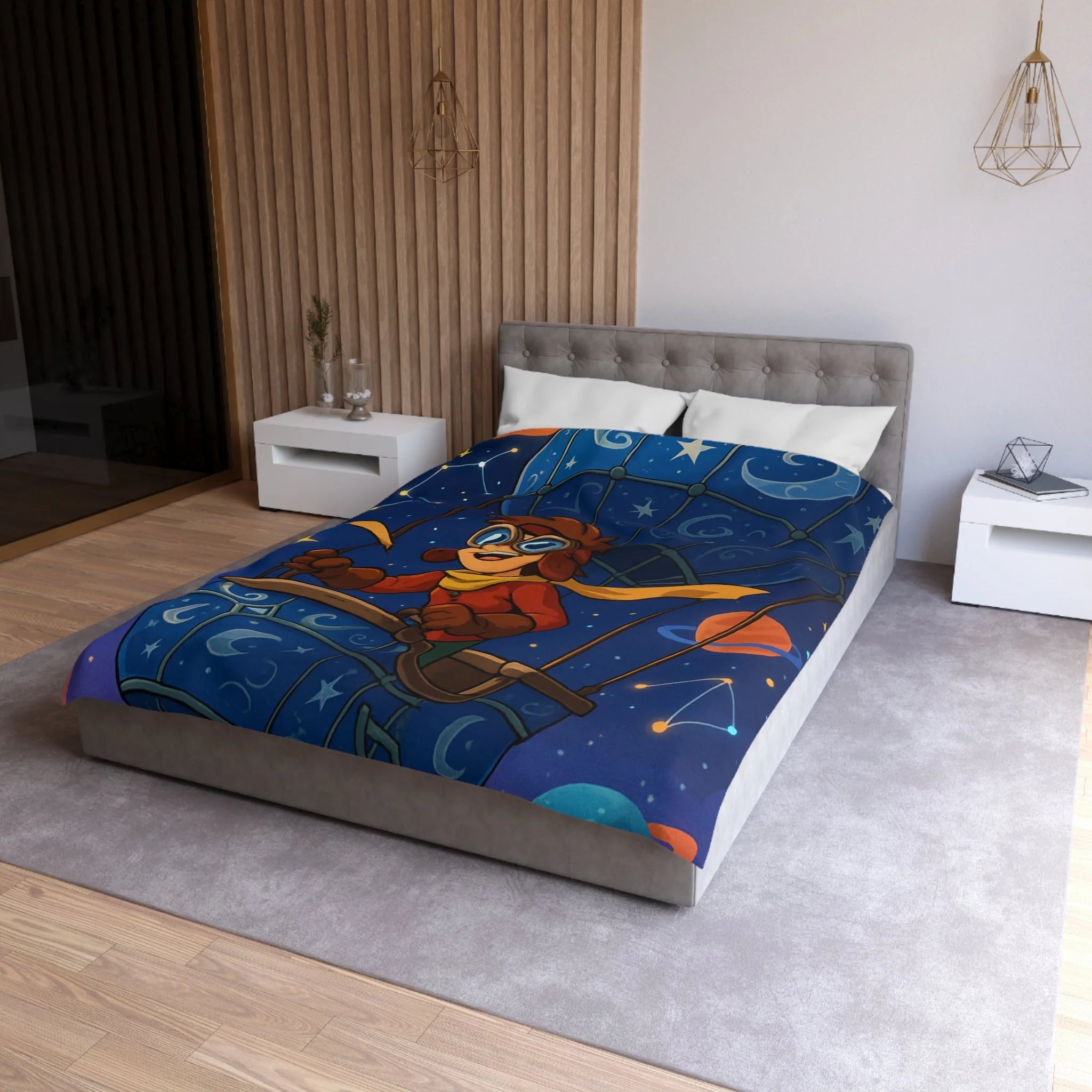 Housse de couette rêve étoilé avec montgolfière magique pour chambre d'enfant
