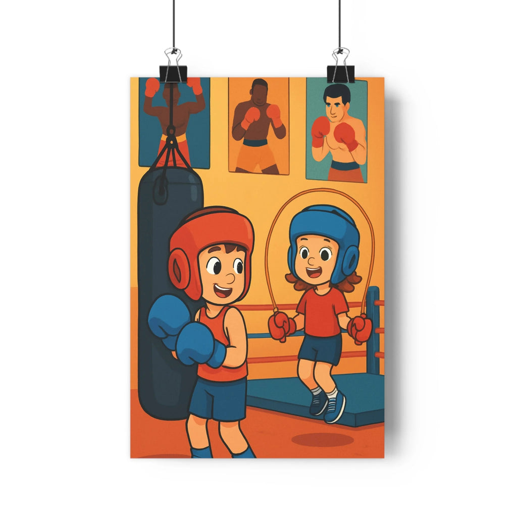Poster décoratif animé rouge bleu joyeux enfant chambre dynamique boxe gymnase sport vibrant déco