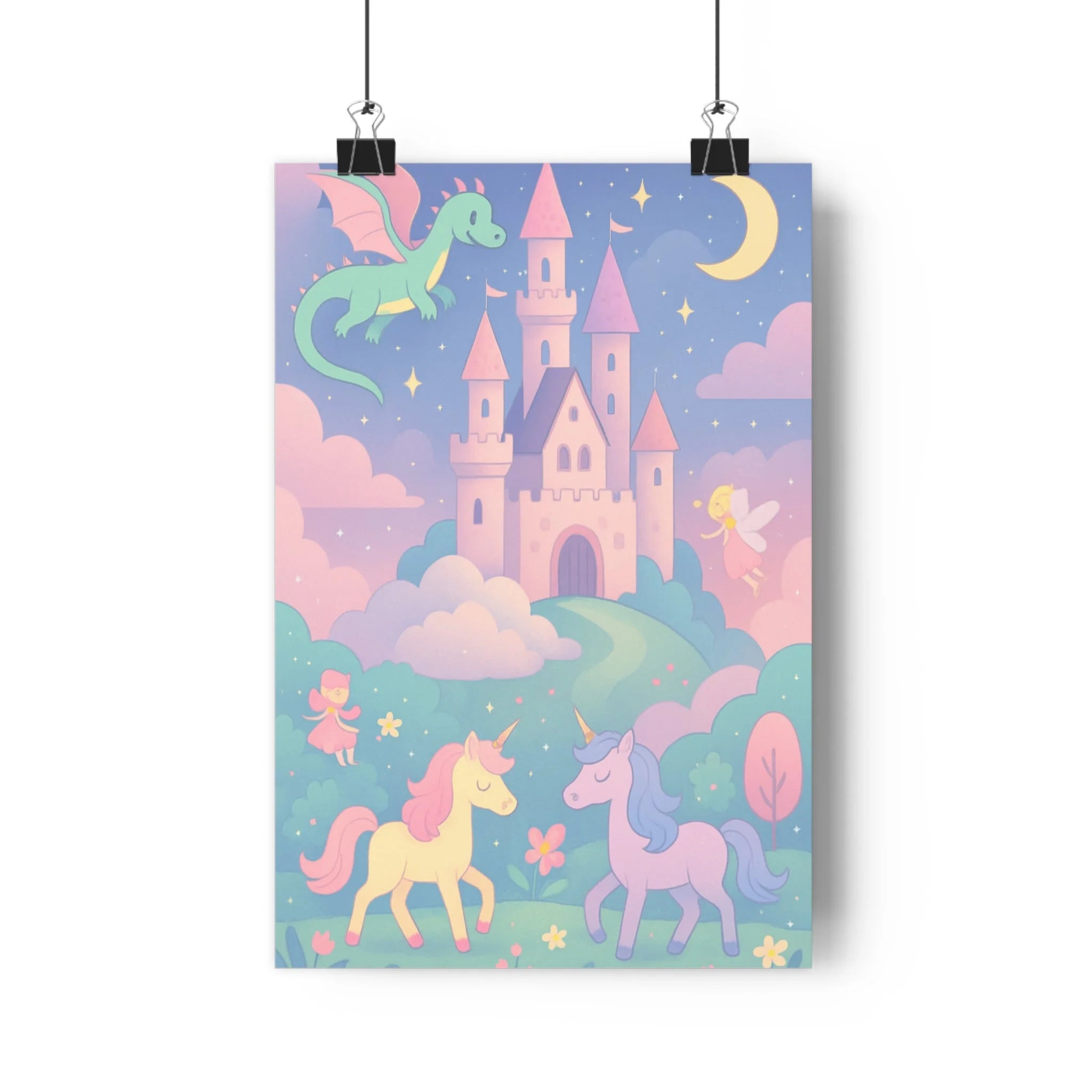 Poster décoratif conte fées royaume enchanté magique coloré pastel enfant chambre apaisant mur mural