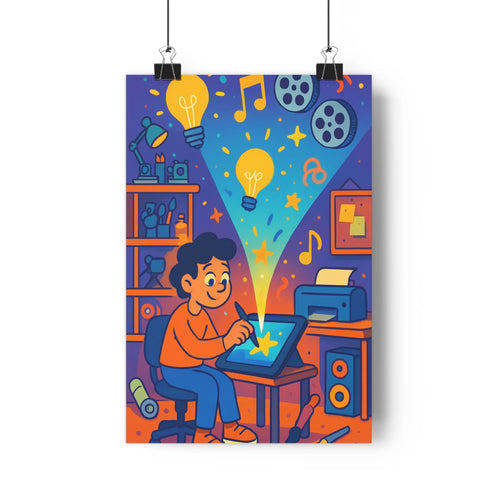 Poster décoratif créatif coloré bleu orange artistique dynamique inspirant bureau studio 30x46 moderne original