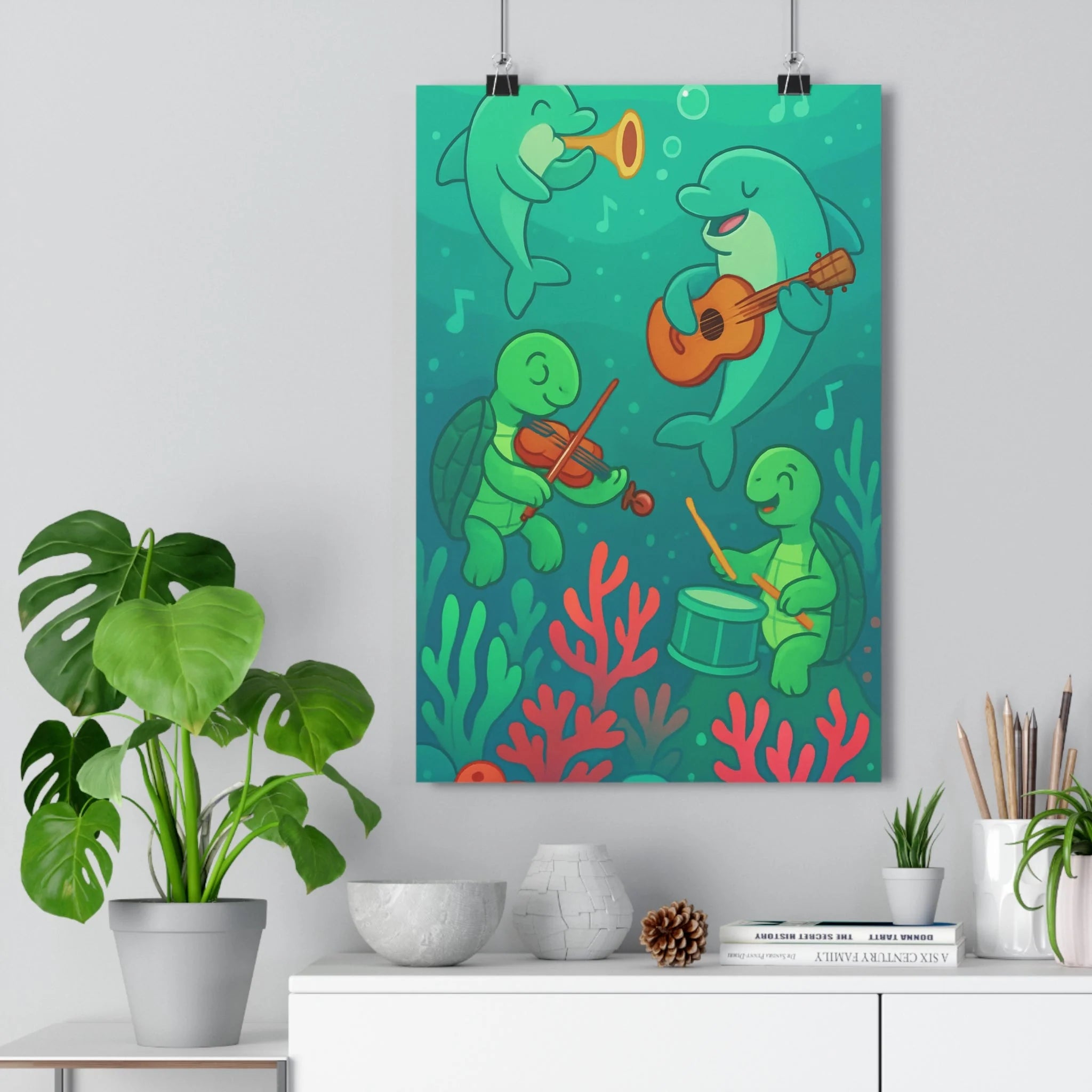 Poster décoratif musical océan turquoise corail surréaliste joyeux chambre enfant créatif 30x46 moderne qualité