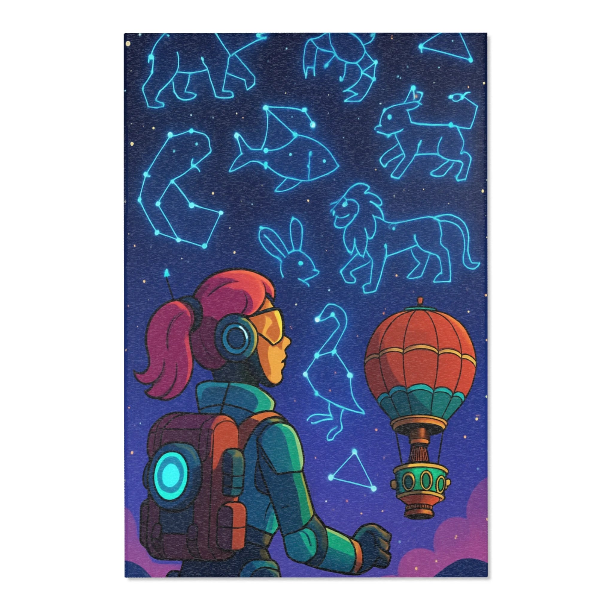 Tapis Constellation Thématique Pour Décor Cosmique Avec Éléments Astronomiques Colorés et Dynamiques