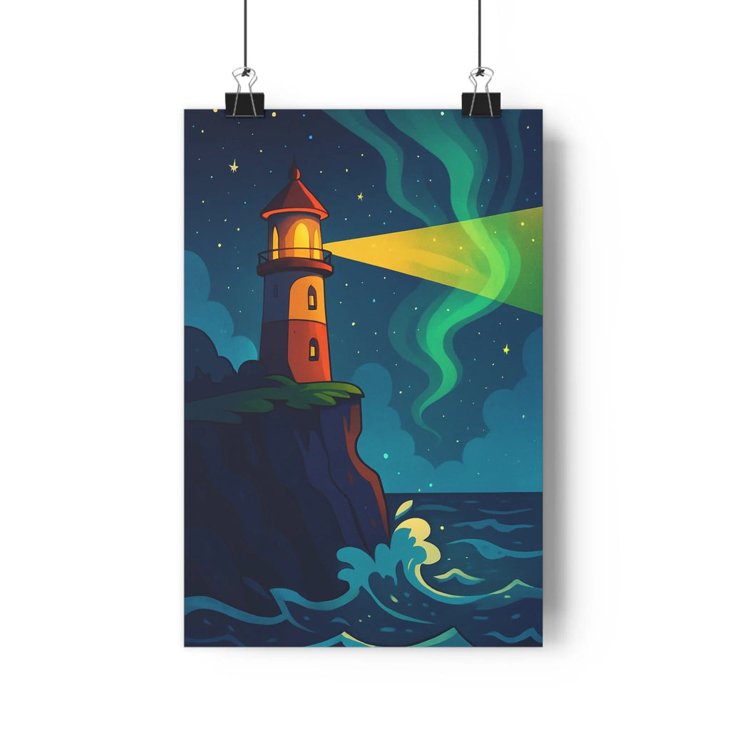 Poster décoratif cartoon magique bleu jaune nostalgique chambre salon bureau ambiance rêveuse falaise mer