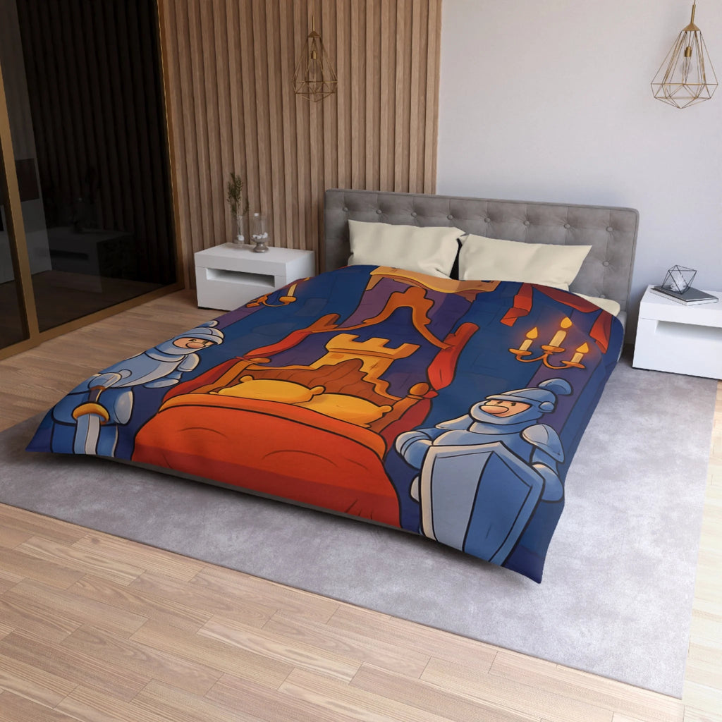 Housse de couette style médiéval avec chevaliers et lit à baldaquin animé