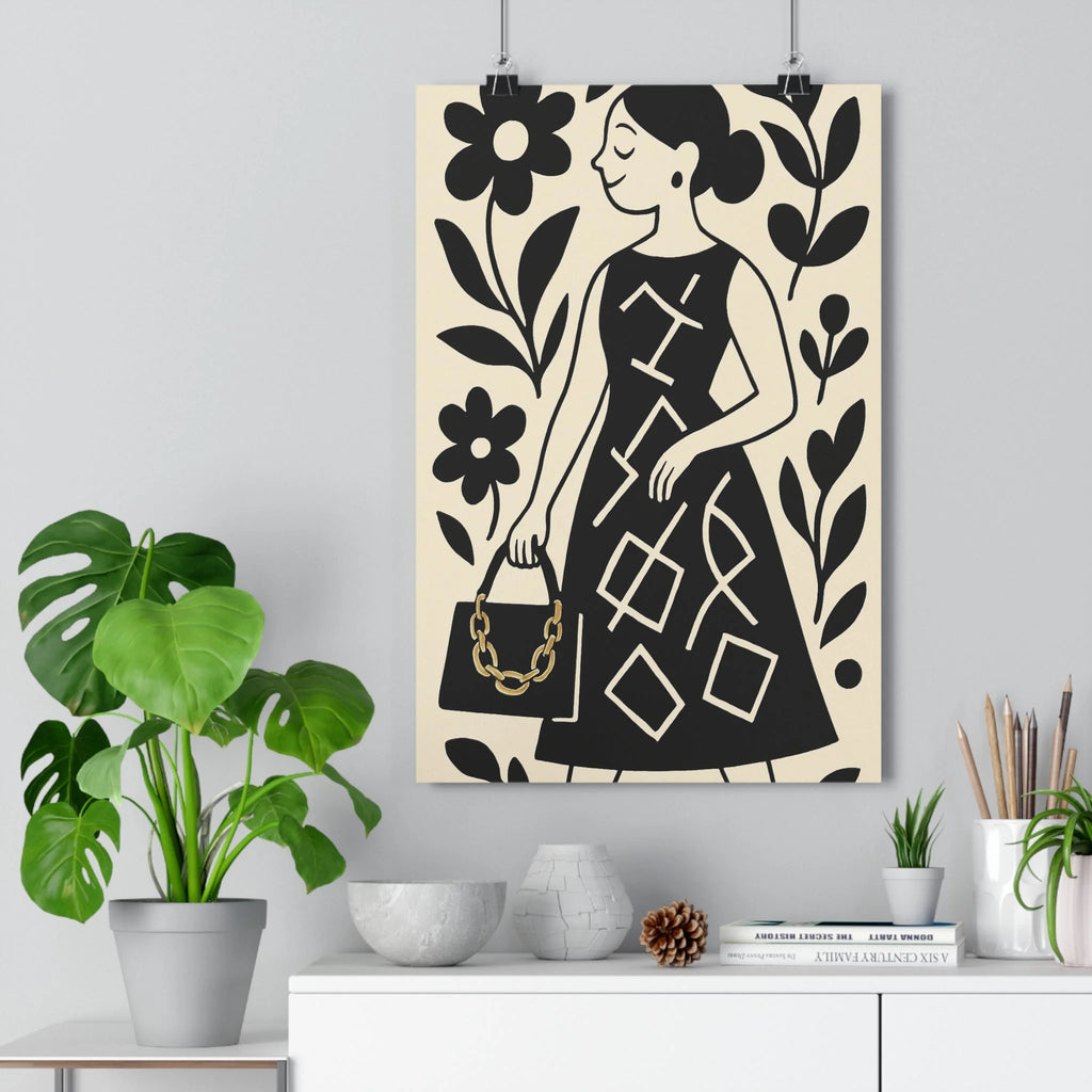 Poster décoratif moderne abstrait noir blanc femme élégante salon chic artistique tendance sophistiqué qualité