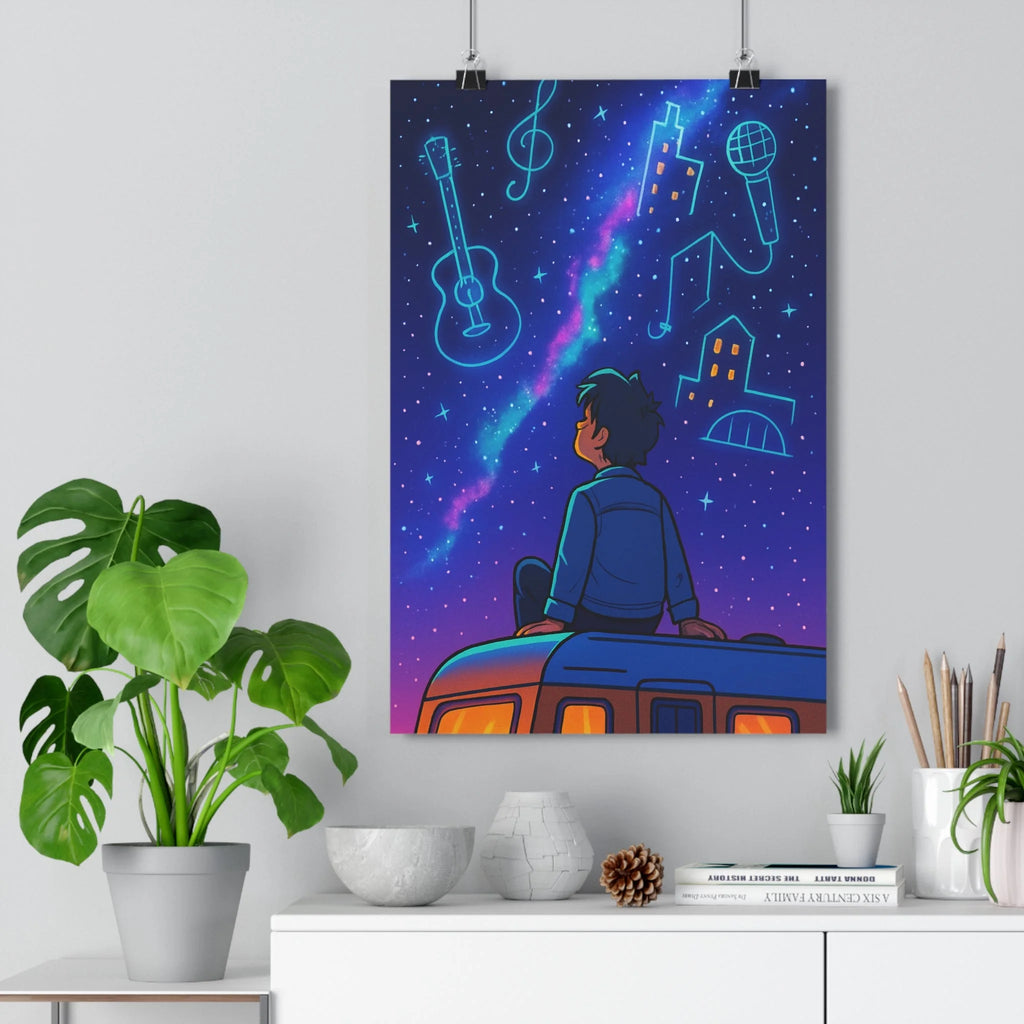 Poster décoratif cosmos néon bleu violet rose cartoon chambre créatif mystique aventure jeune homme