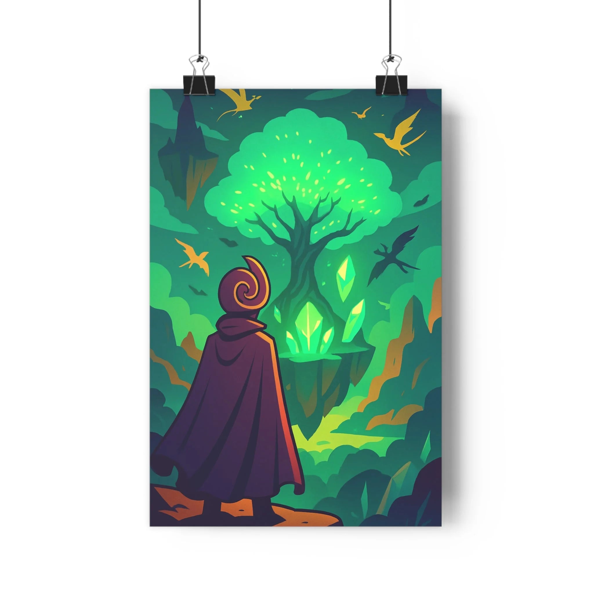 Poster décoratif fantastique mystique vert émeraude salon bureau moderne féerique vibrant 30x46 ambiance rêveuse