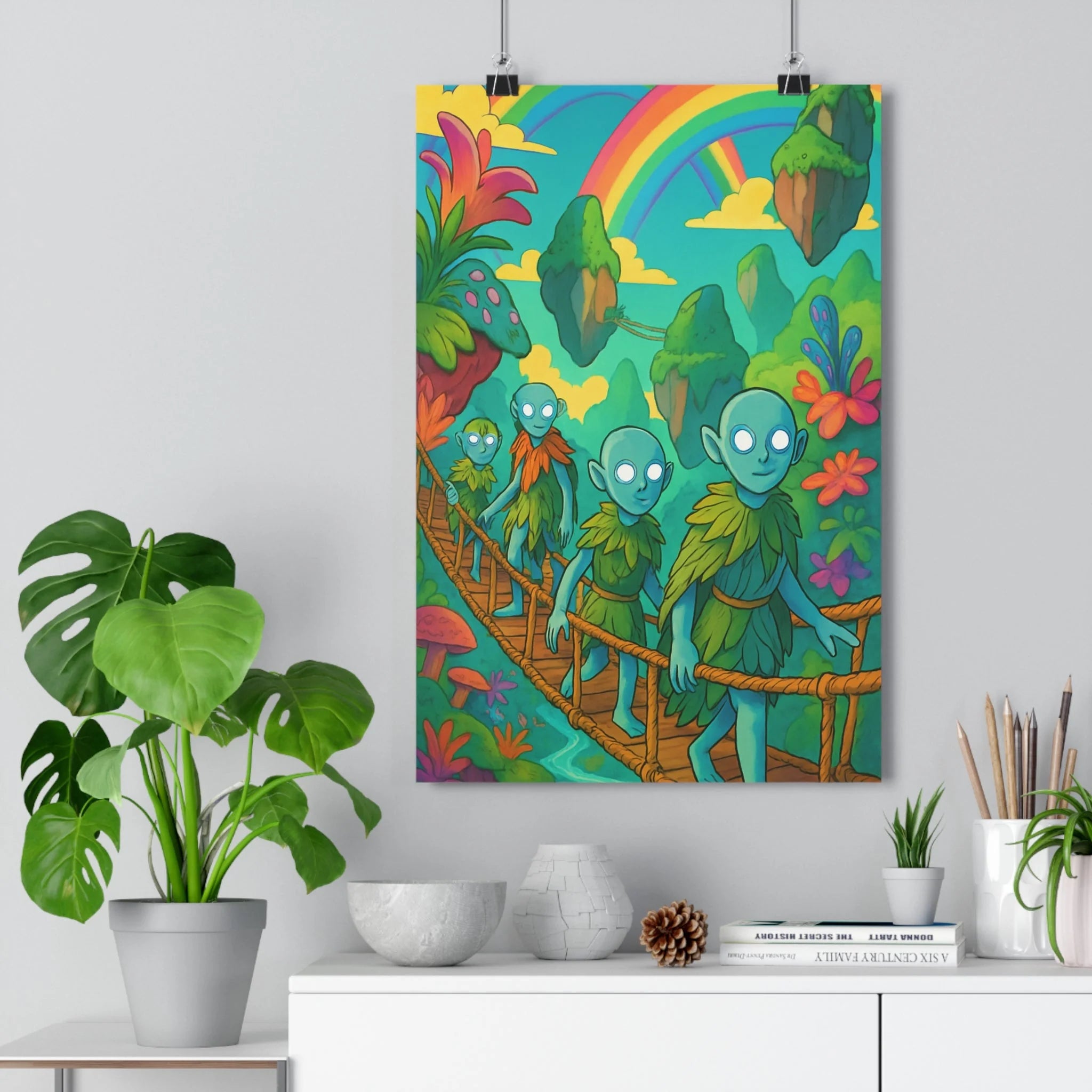 Poster décoratif anime fantastique vibrant coloré magique lumineux aventurier créatures salon chambre enfant tendance