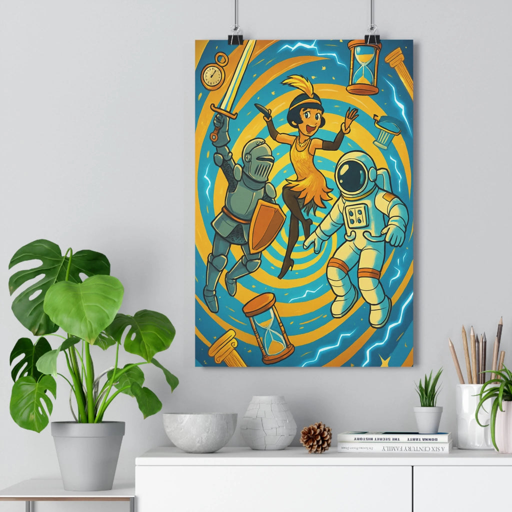 Poster décoratif cartoon bleu orange aventure historique chambre salon dynamique coloré chevalier danseuse astronaute