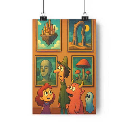 Poster moderne fantastique enfants personnages cartoon plantes verte expression faciale mystérieuse humoristique salon chambre