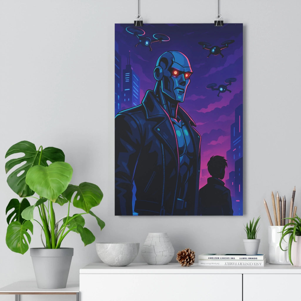 Poster décoratif futuriste robot néon violet cartoon dynamique mystique bureau chambre tendance qualité moderne