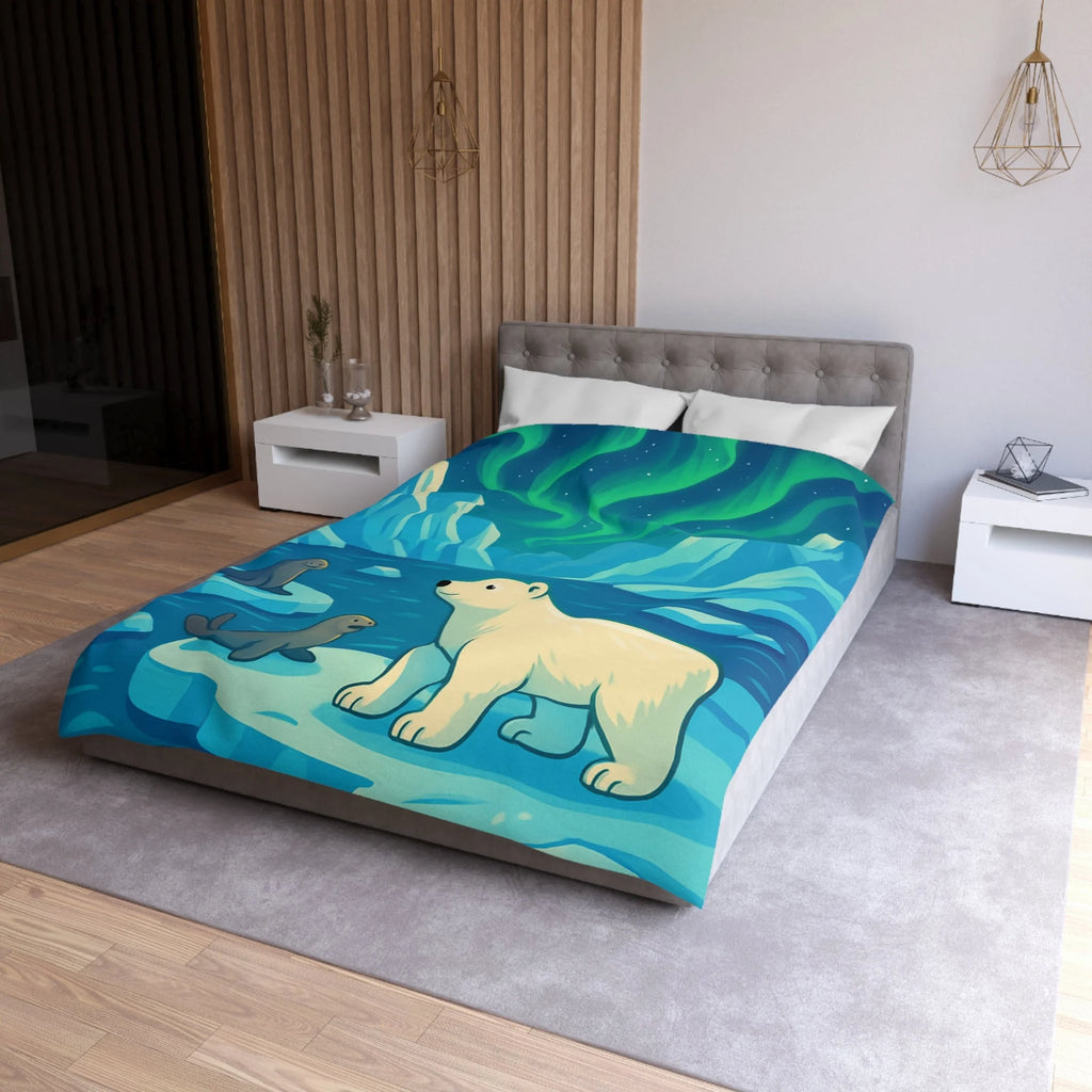Housse de couette polaire avec ours et aurores boréales pour chambre enfant