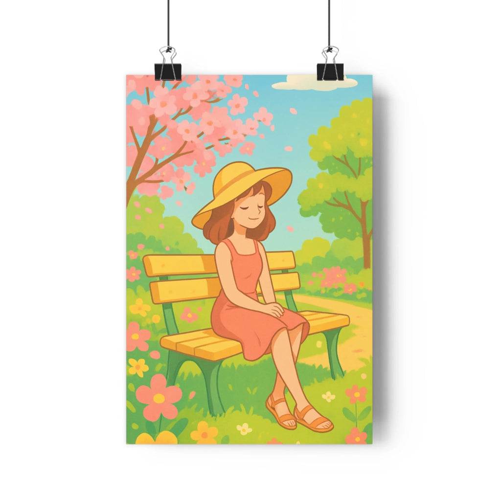 Poster décoratif anime pastel jeune femme fleurs colorées salon chambre ambiance paisible élégante qualité