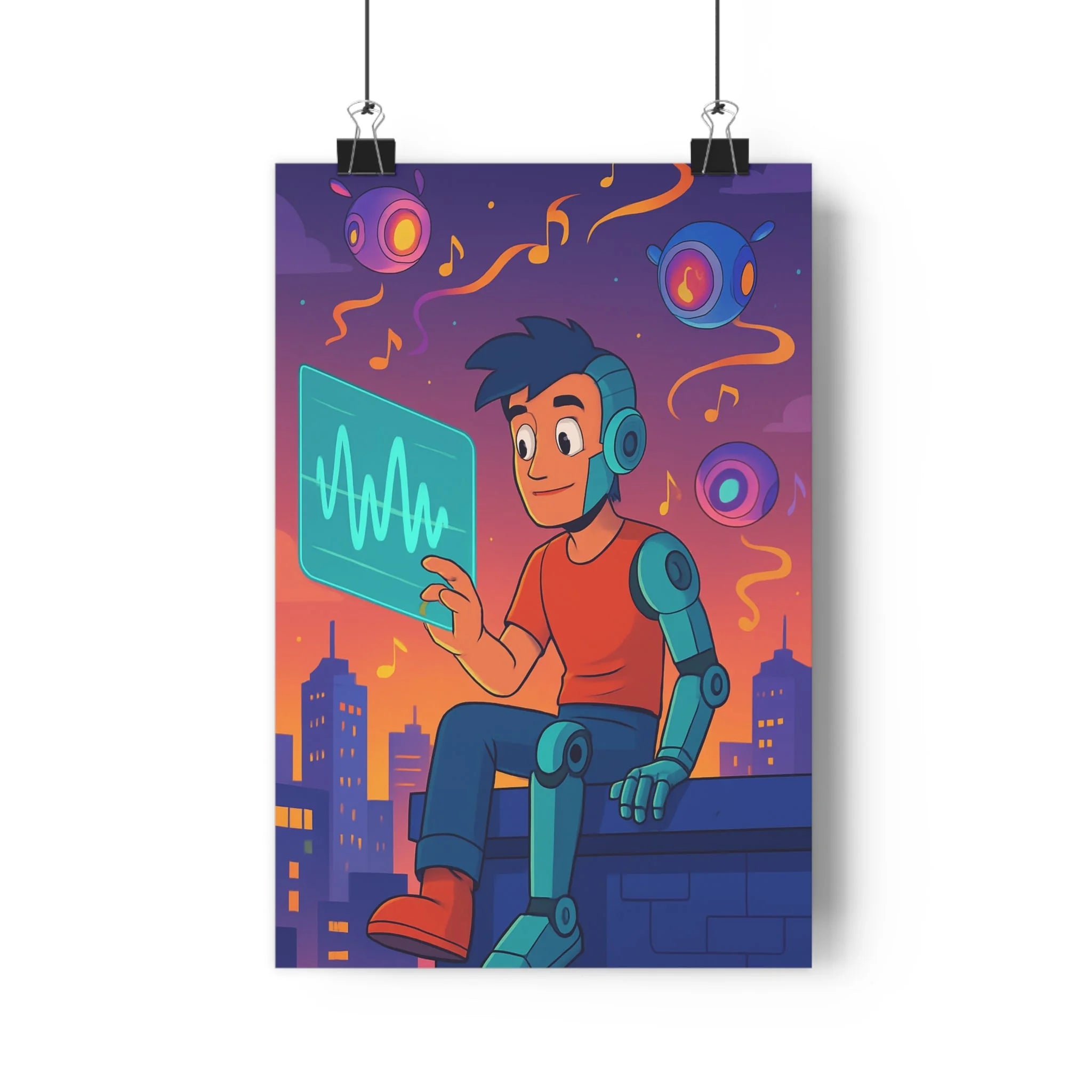 Poster décoratif futuriste violet orange turquoise anime moderne chambre bureau dynamique 30x46 cm qualité