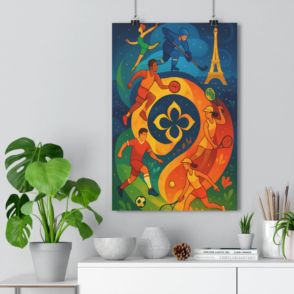 Poster décoratif cartoon élégant parisien coloré joyeux olympique chambre salon sportif abstrait tendance vibrant