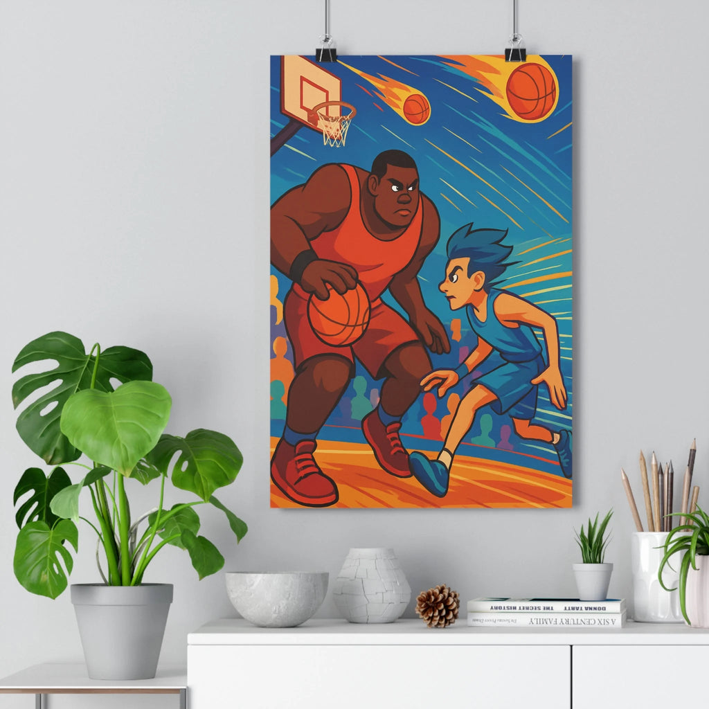 Poster décoratif rétro moderne basket orange bleu cartoon énergétique salon chambre vibrant unique tendance