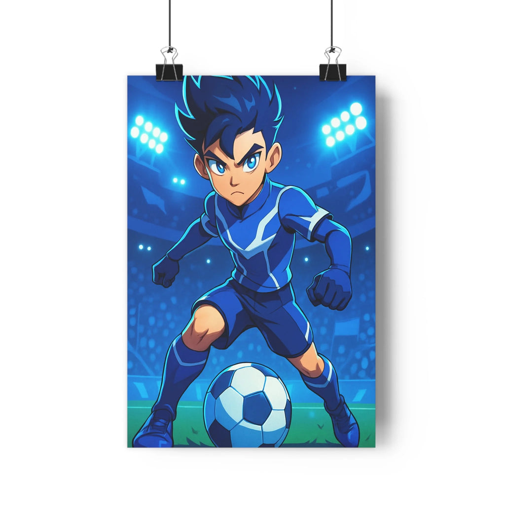 Poster décoratif cartoon bleu énergique football chambre enfant dynamique action sportif ambiance inspirante 30x46