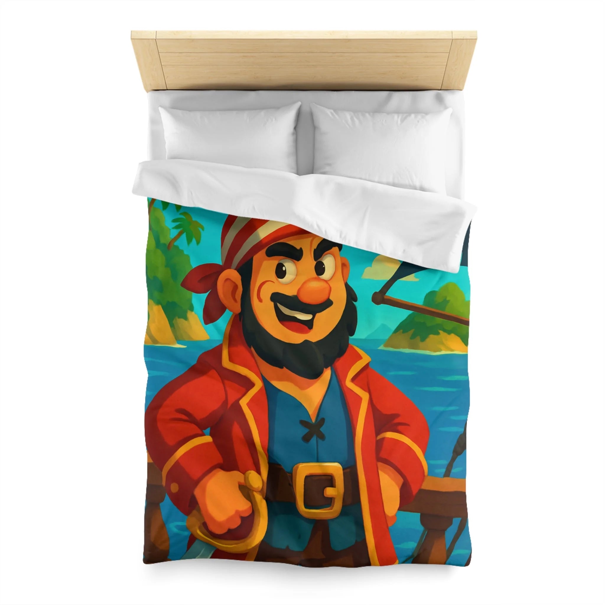Housse de couette pirate joyeux avec carte au trésor et îles paradisiaques