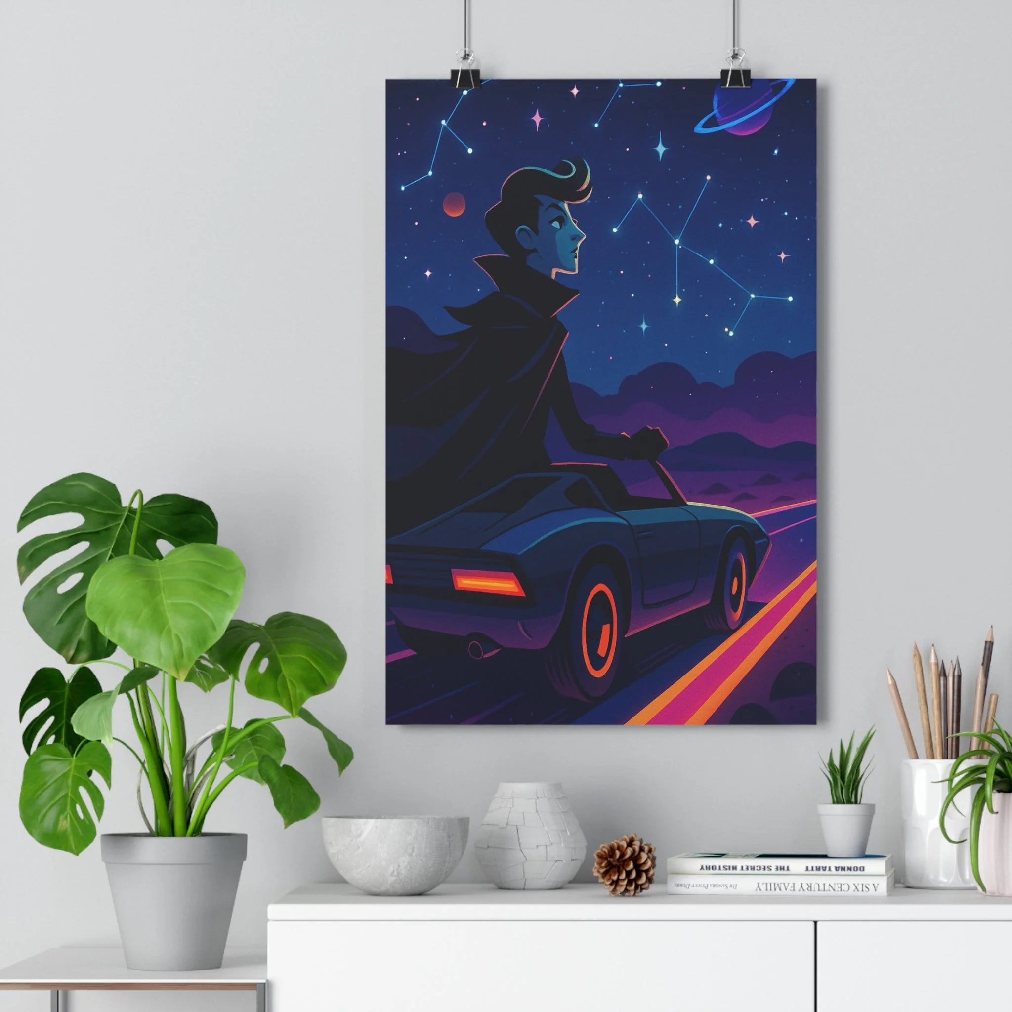 Poster décoratif futuriste sciencefiction bleu violet rose onirique chambre salon tendance art moderne 30x46