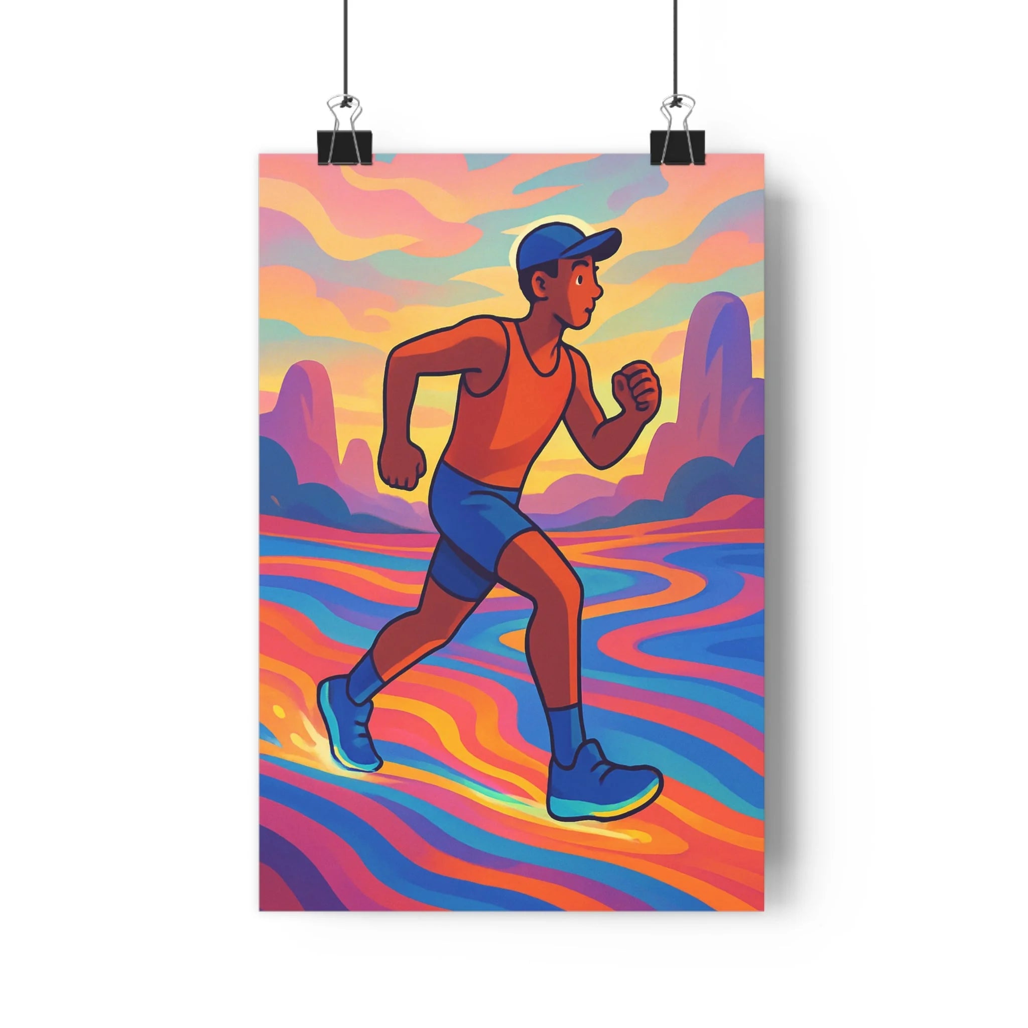 Poster décoratif cartoon rose orange bleu dynamique vibrant énergie chambre salon inspirant vitalité fantaisie