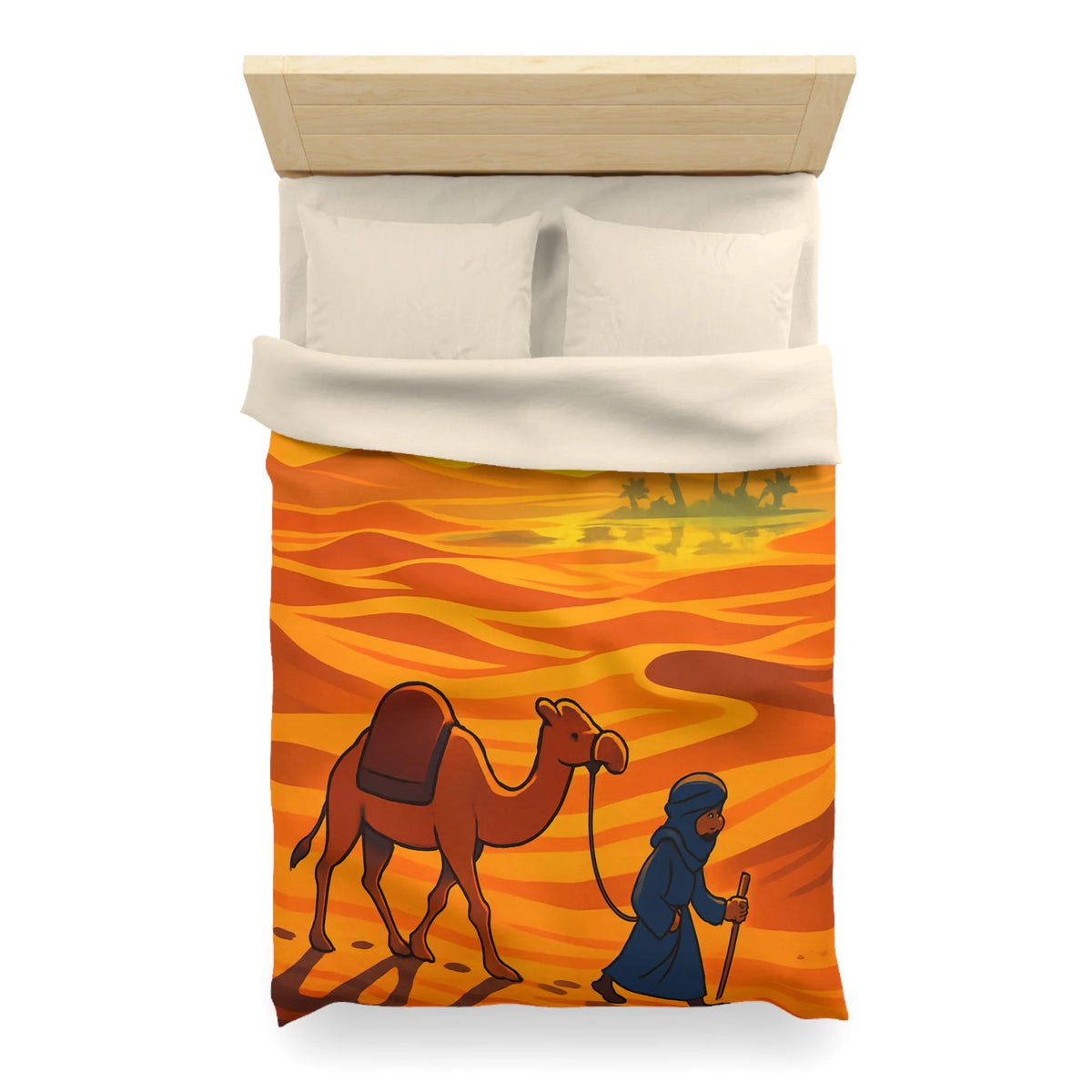 Sublime illustration de désert avec dromadaire et oasis pour housse de couette exotique