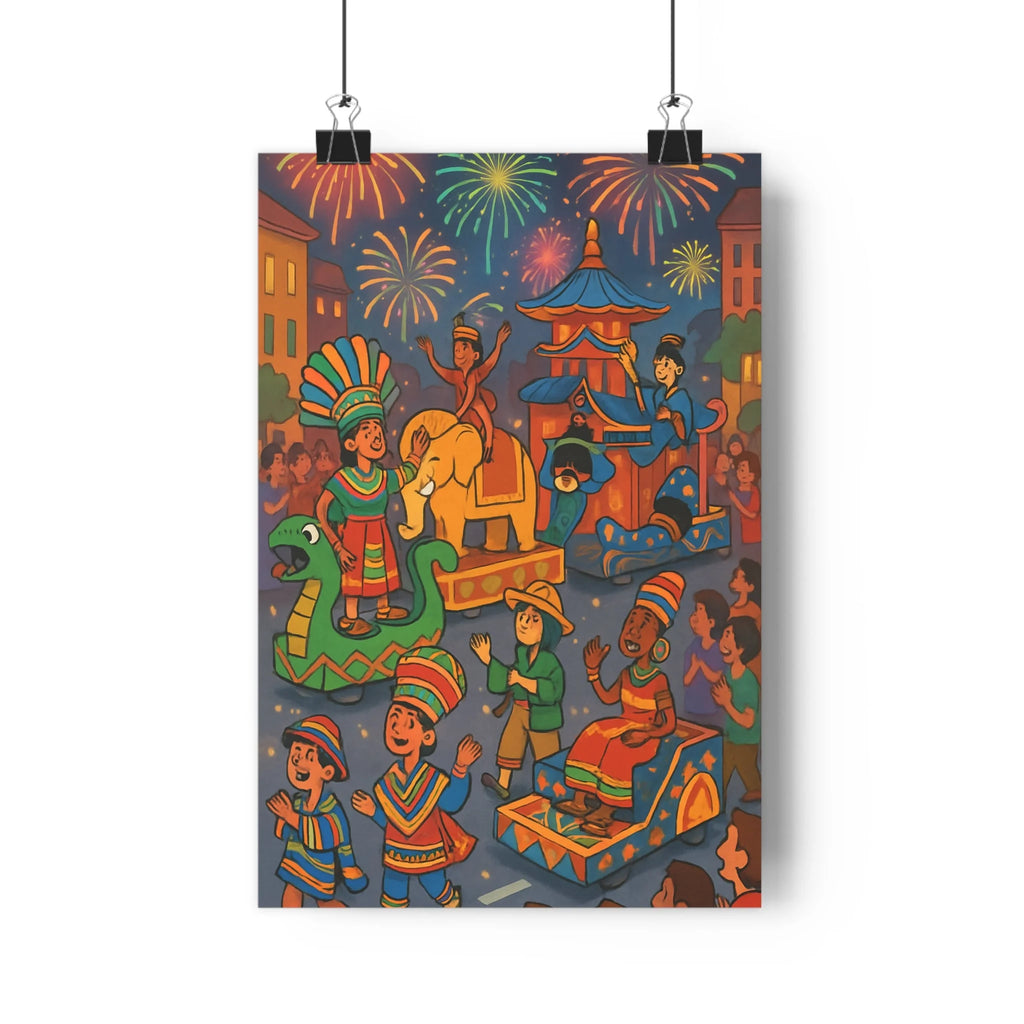 Poster décoratif cartoon multicolore joyeux salon chambre enfant culture danseurs traditionnels exotique vibrant qualité