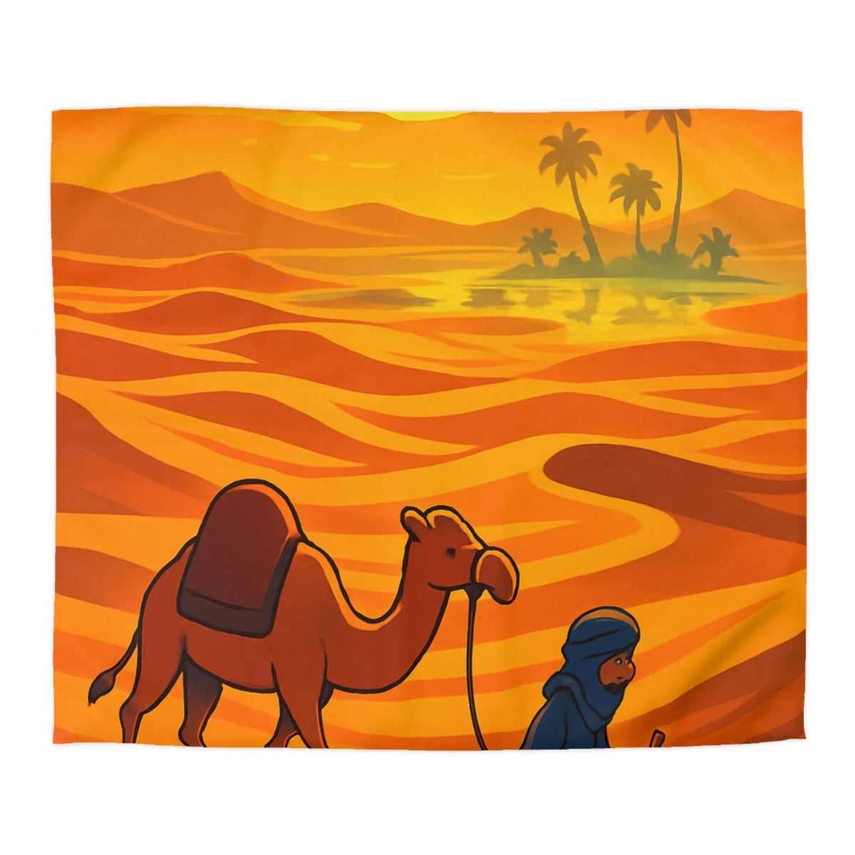 Sublime illustration de désert avec dromadaire et oasis pour housse de couette exotique