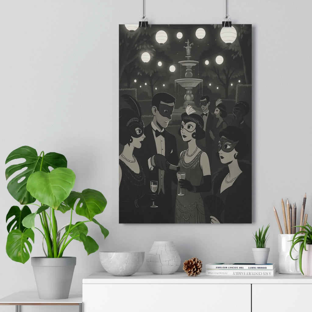Poster décoratif vintage noir blanc mystique salon bureau dessin animé élégant ambiance mystérieuse qualité