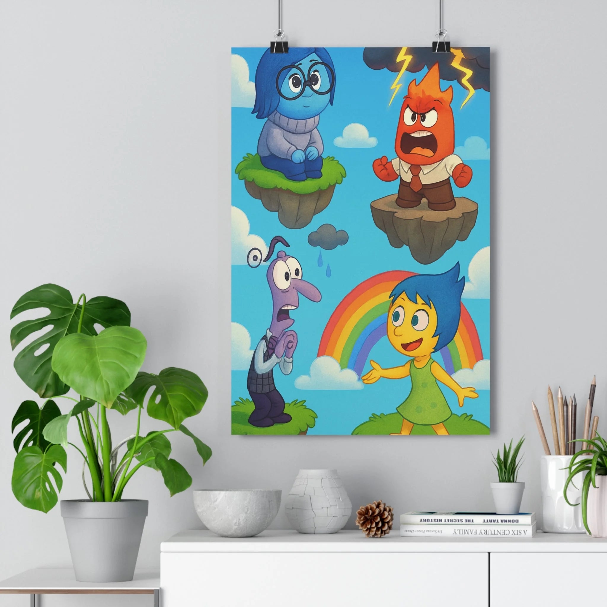 Poster décoratif fantaisie coloré bleu rouge violet jaune cartoon joyeux salon chambre enfant bureau