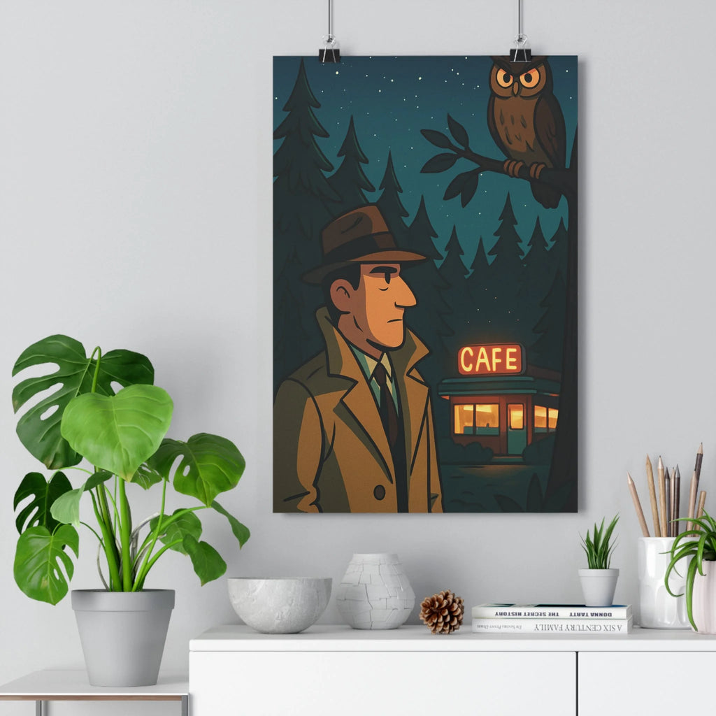Poster décoratif mystérieux sombre cartoon mystique salon bureau hibou personnage ciel étoilé 30x46 qualité