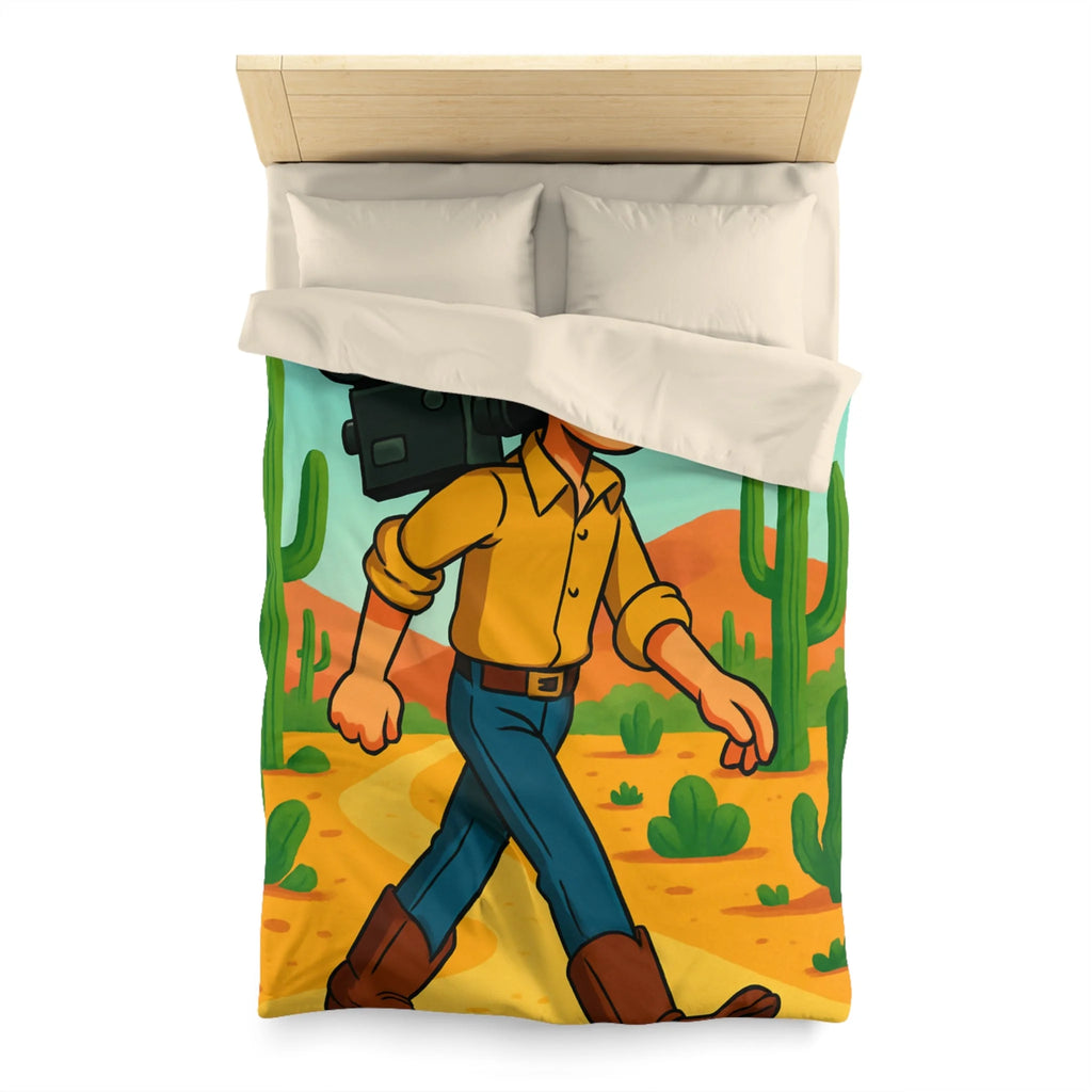 Housse de couette western cowboy dessin animé, désert cactus rétro style vibrant