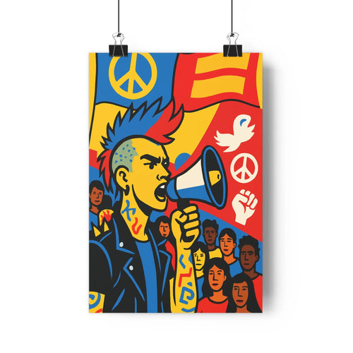 Poster décoratif rebelle graphique jaune rouge bleu cartoon énergique salon chambre bureau art moderne