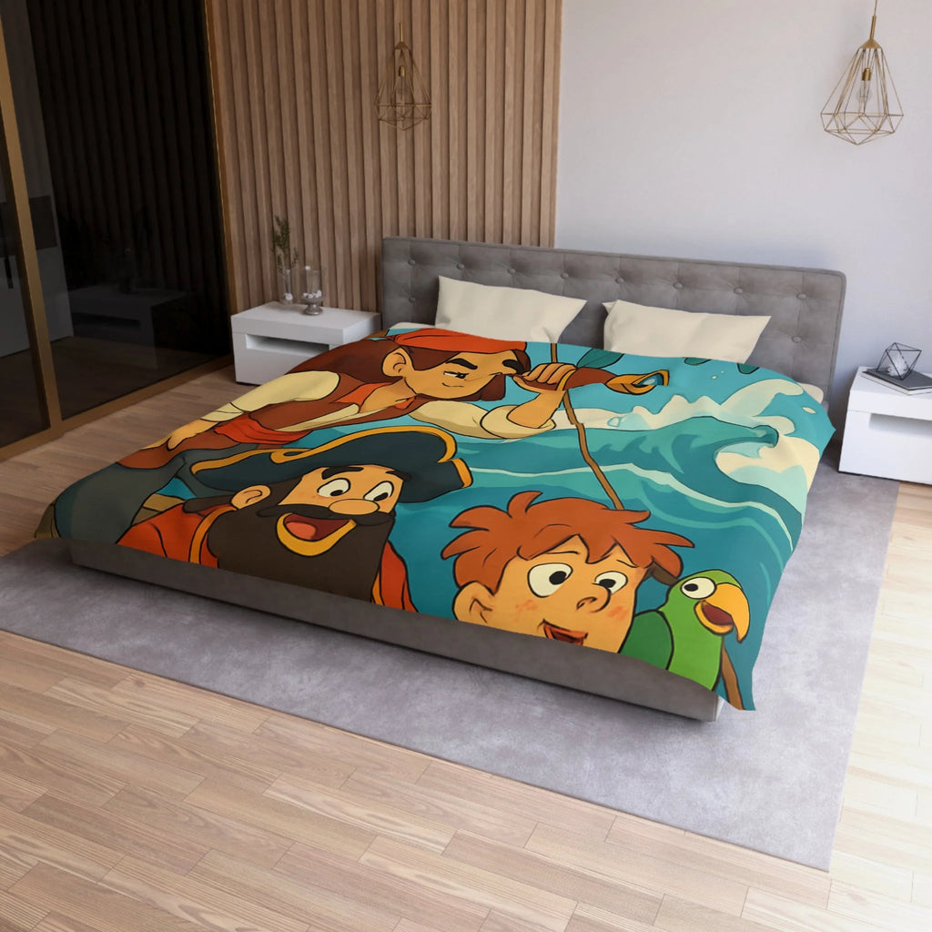 Housse de couette pirate avec poisson doré et personnages aventuriers sur l'océan