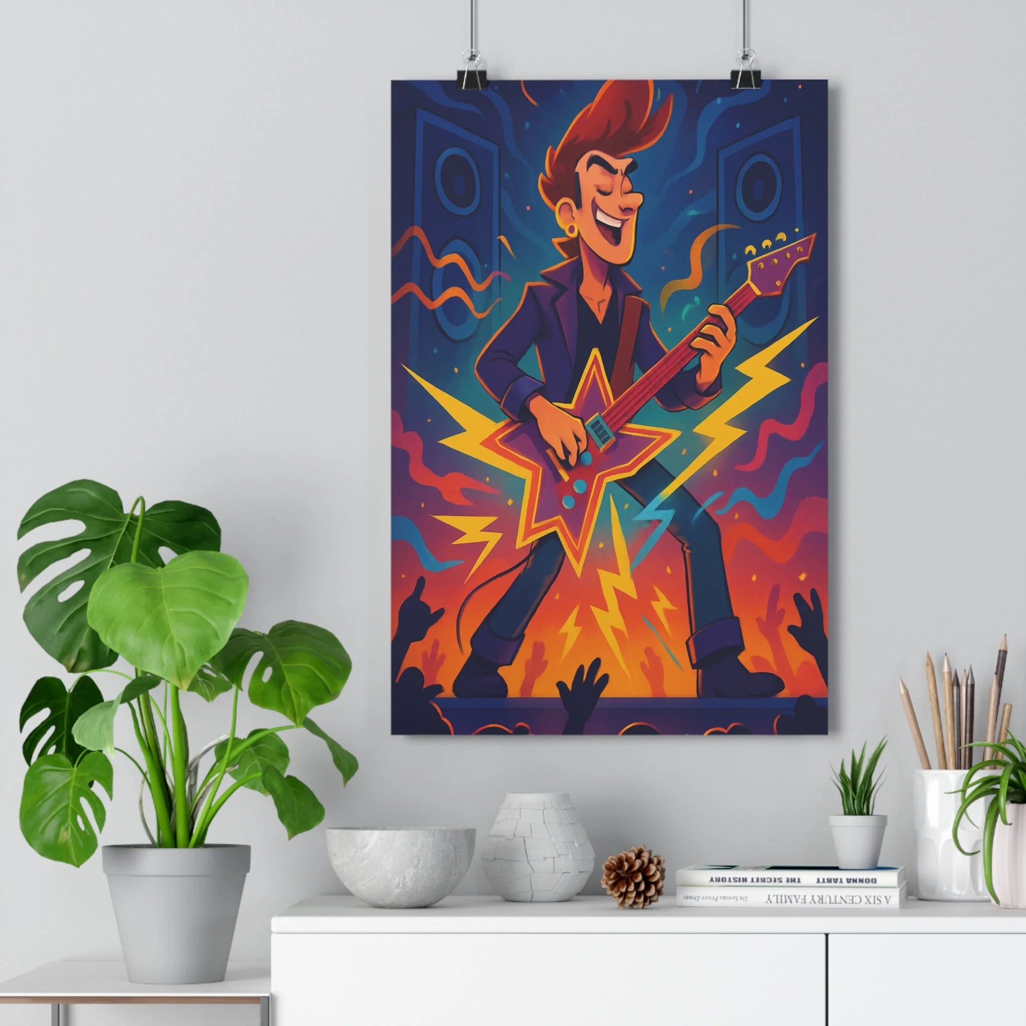 Poster décoratif animé rock bleu orange violet concert énergique salon chambre moderne vibrant unique