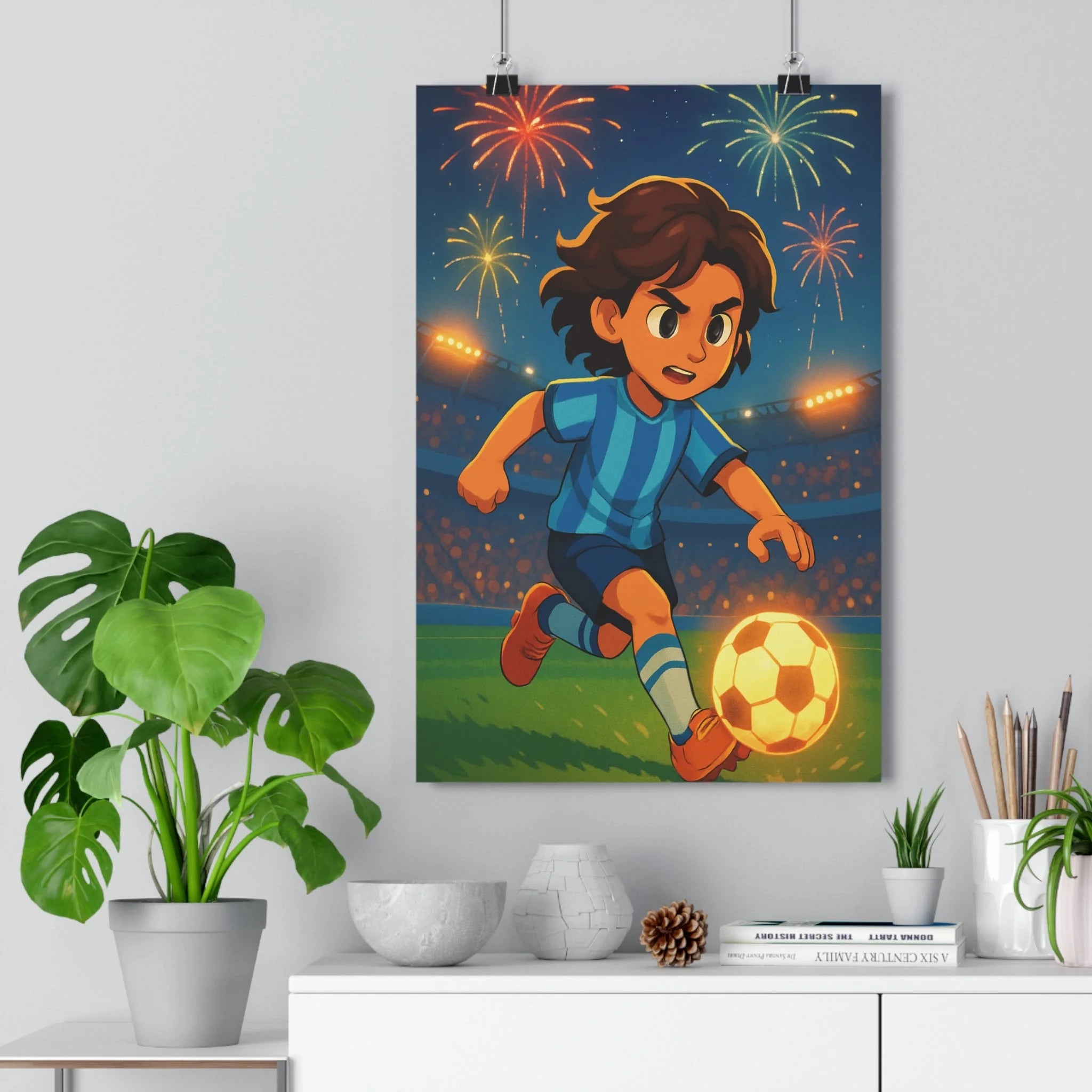 Poster décoratif cartoon football vibrant joueur dynamique couleurs éclatantes salon chambre enfant festif sportif