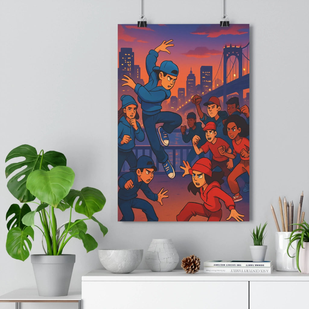 Poster décoratif moderne dynamique urbain jaune rouge danse dessin animé chambre salon tendance qualité