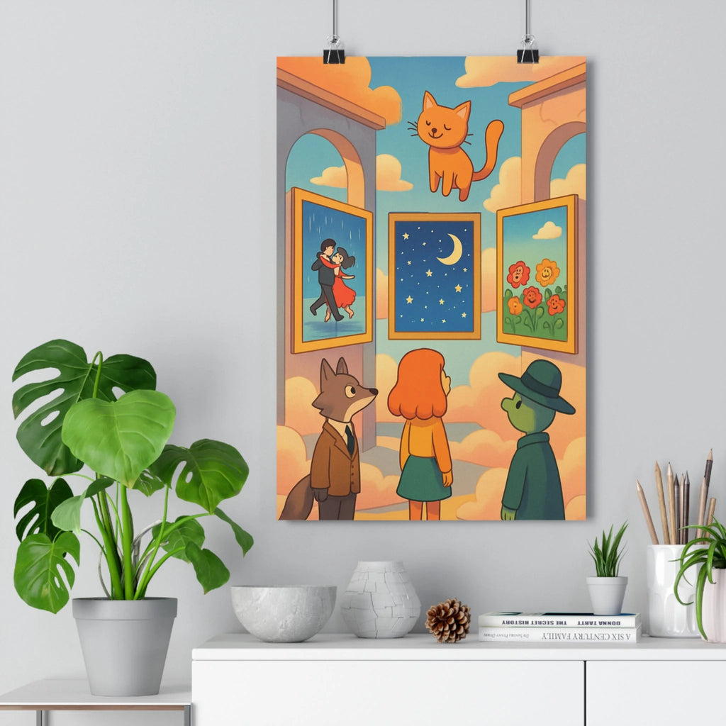 Poster décoratif surréaliste chat orange rêve mystique chambre salon art moderne élégant couleurs qualité