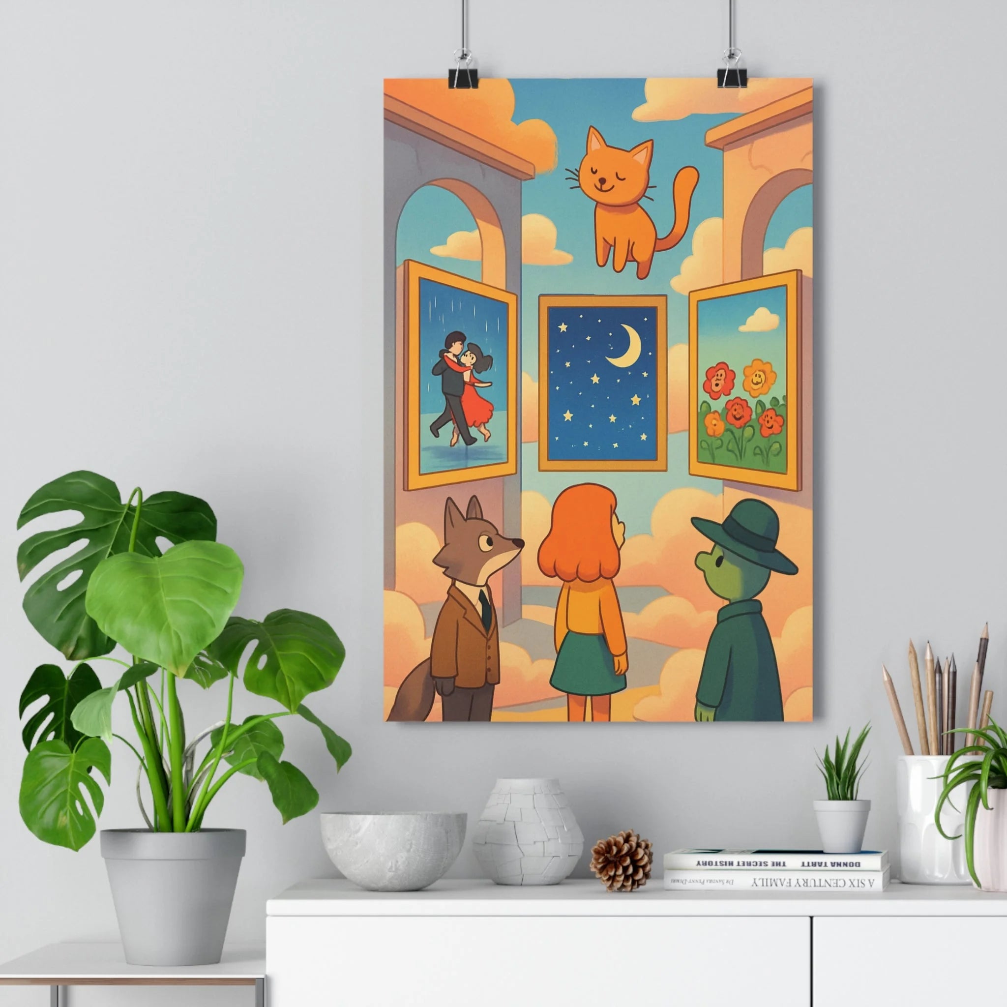 Poster décoratif surréaliste chat orange rêve mystique chambre salon art moderne élégant couleurs qualité