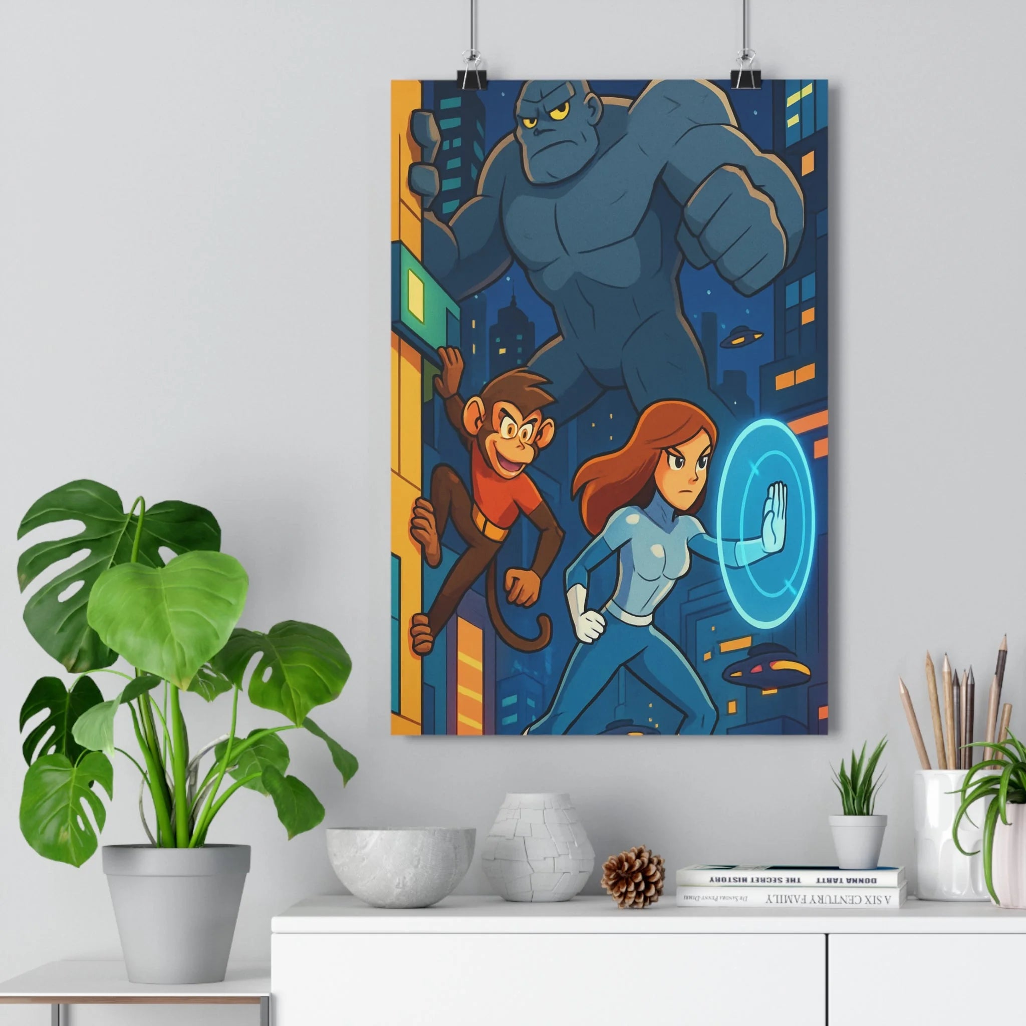 Poster décoratif cartoon urbain coloré rouge bleu chambre bureau héros dynamique énergie moderne 30x46