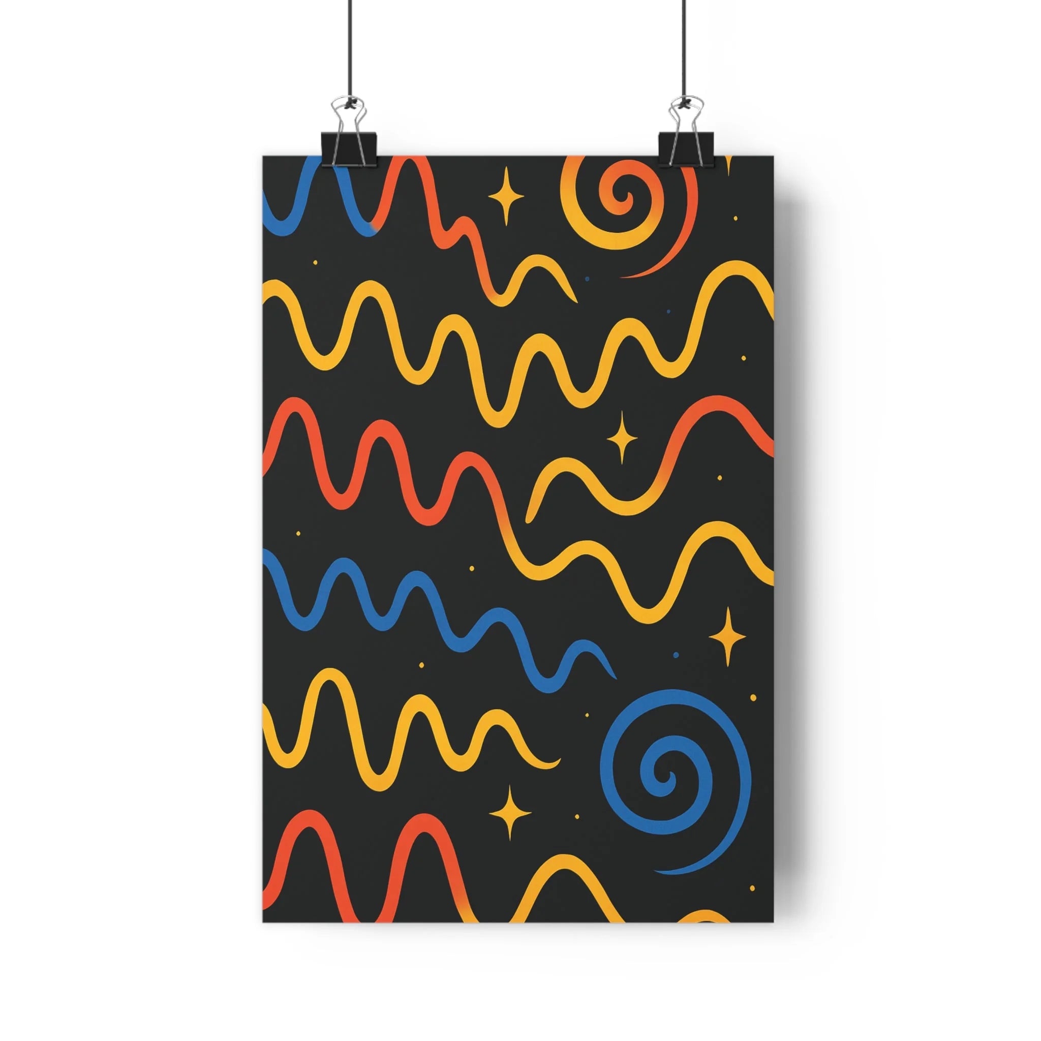 Poster décoratif abstrait lignes ondulées bleu orange jaune dynamique moderne salon chambre art qualité