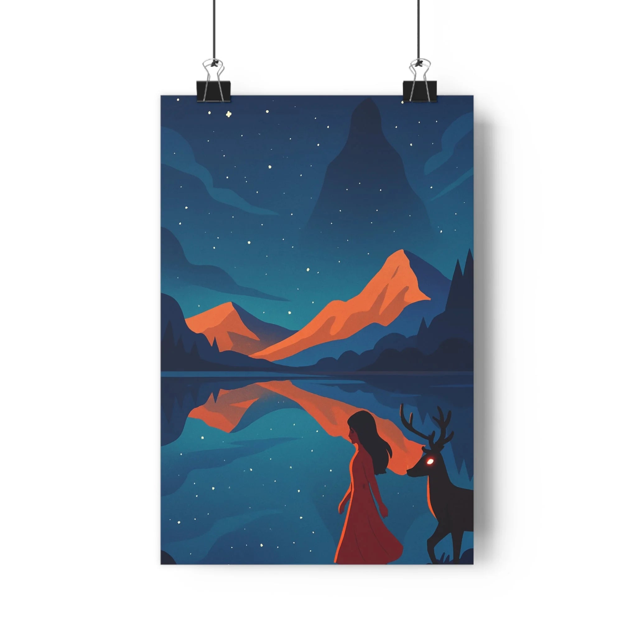 Poster décoratif rêveur paysage ciel étoilé rouge bleu orange salon chambre mystique surréaliste 30x46