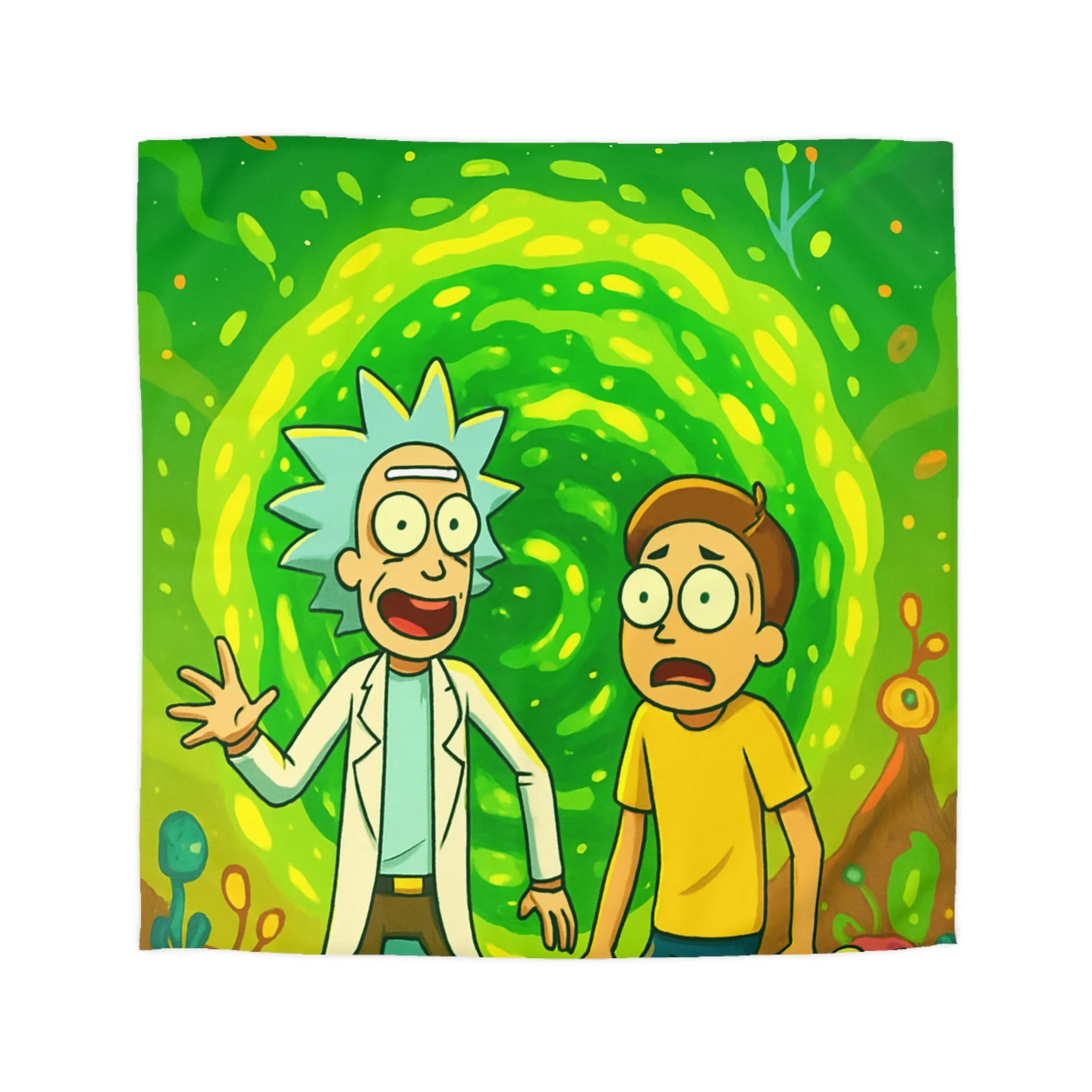 Housse de couette thème dimension aventure verte avec duo explorateur et planète lumineuse