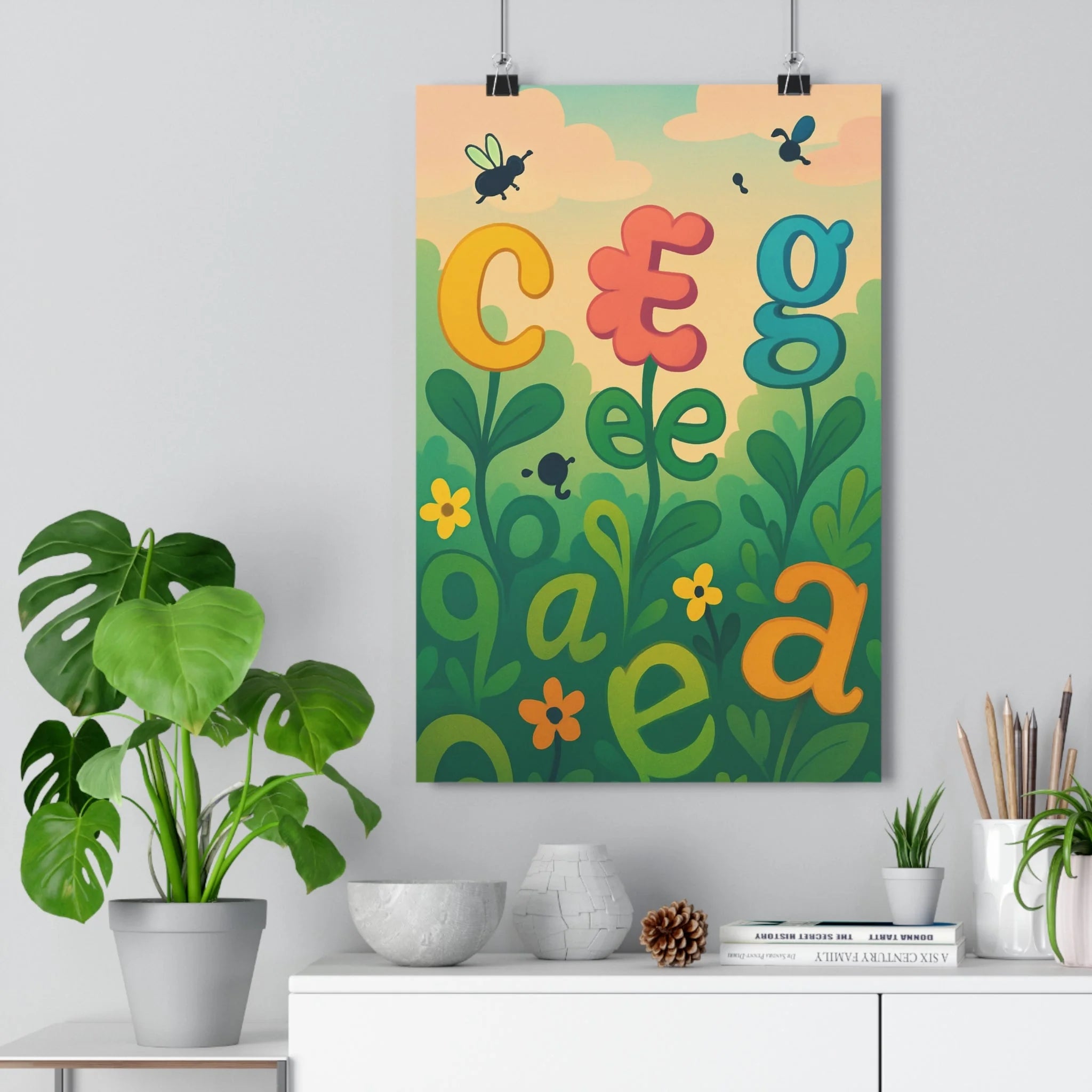 Poster décoratif jardin coloré pastel cartoon joyeux salon enfant mural art nature paysage qualité