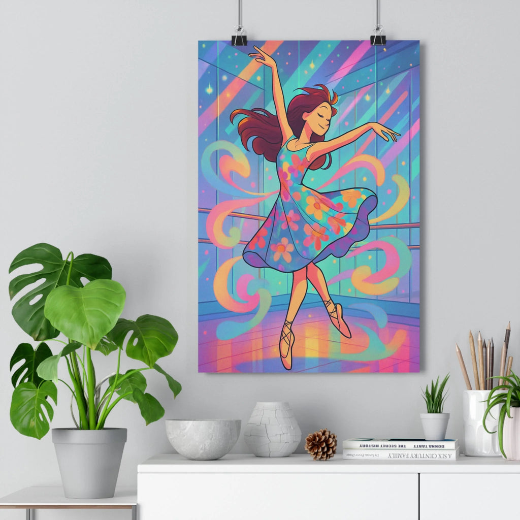 Poster décoratif danseuse cartoon fleurs colorées joyeux lumineux salon chambre ambiance dynamique élégant qualité