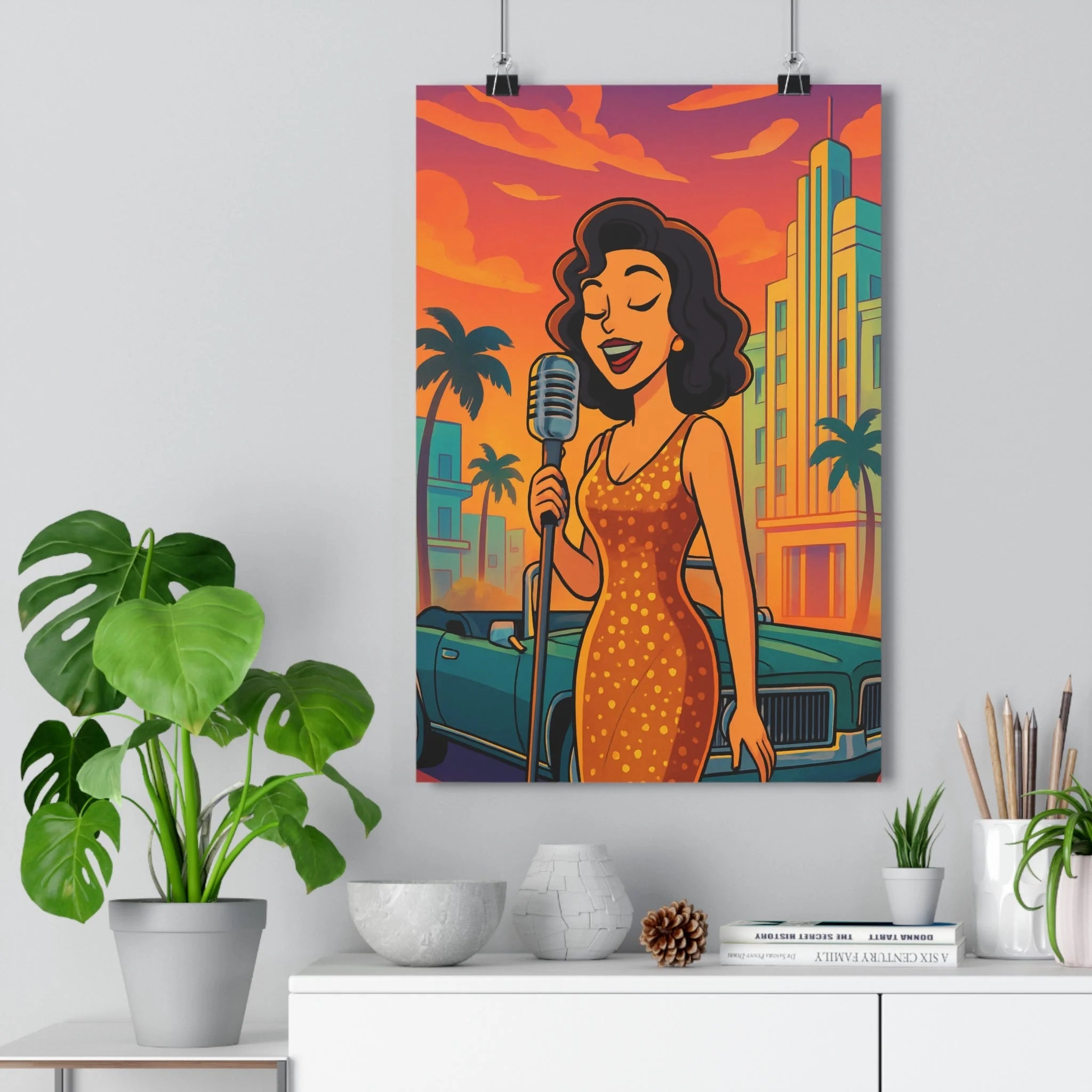 Poster décoratif vintage rétro orange rose art déco salon chambre ambiance chaleureuse 30x46 cm