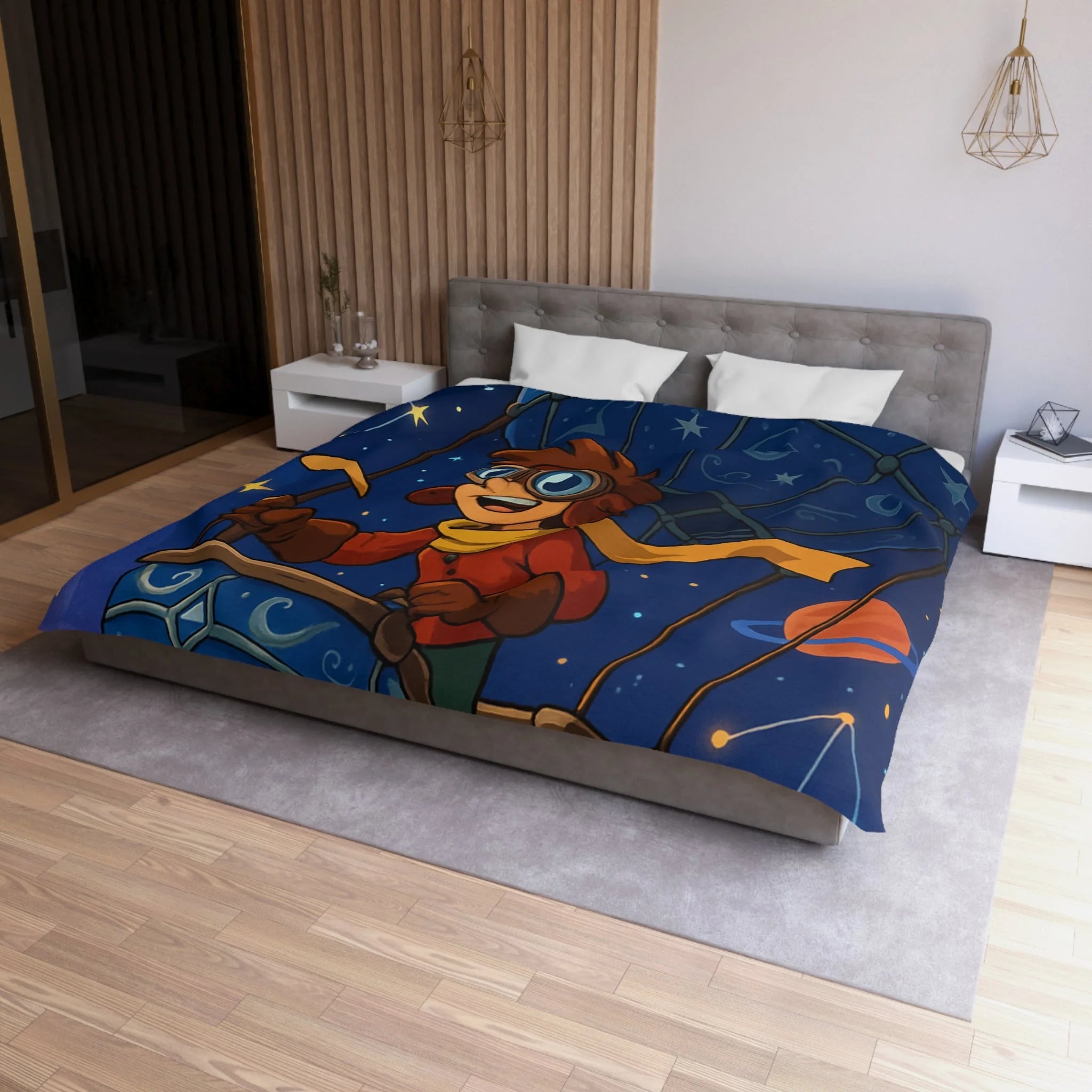 Housse de couette rêve étoilé avec montgolfière magique pour chambre d'enfant