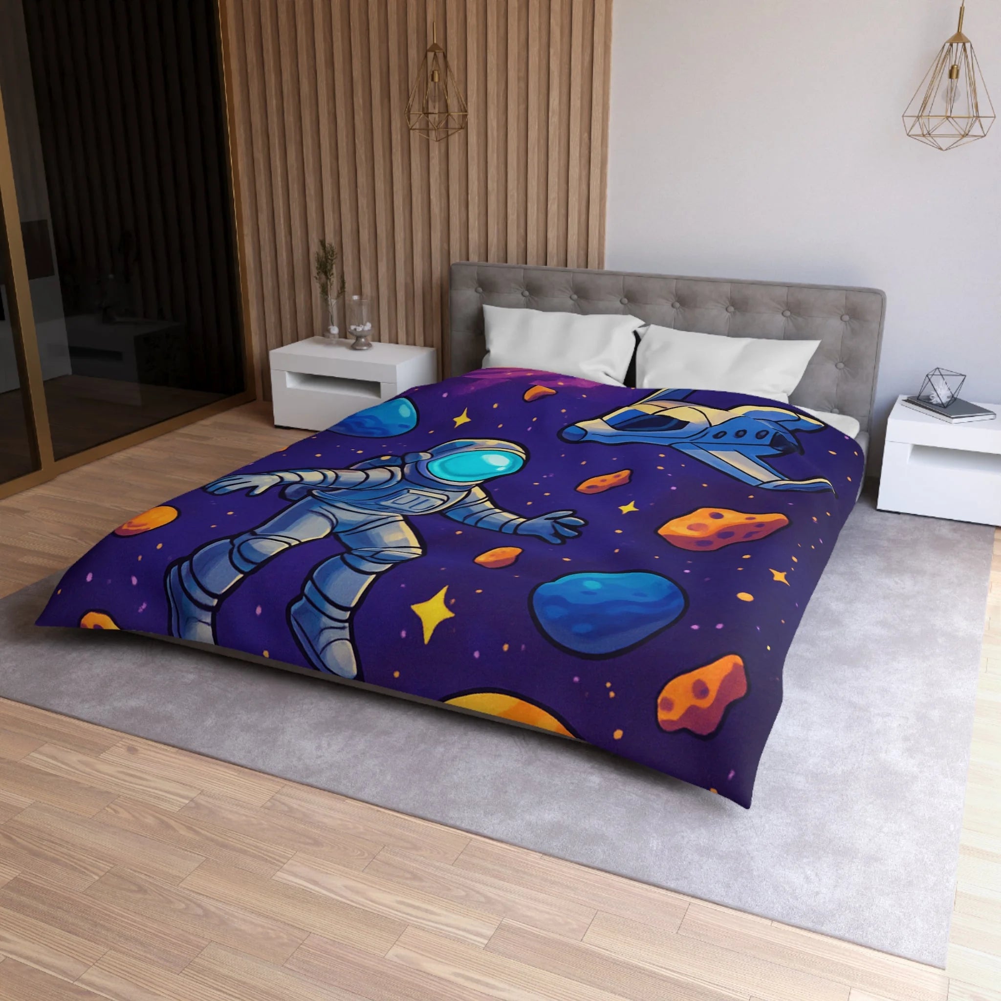 Housse de couette spatiale avec astronaute et planètes colorées pour enfants et adultes