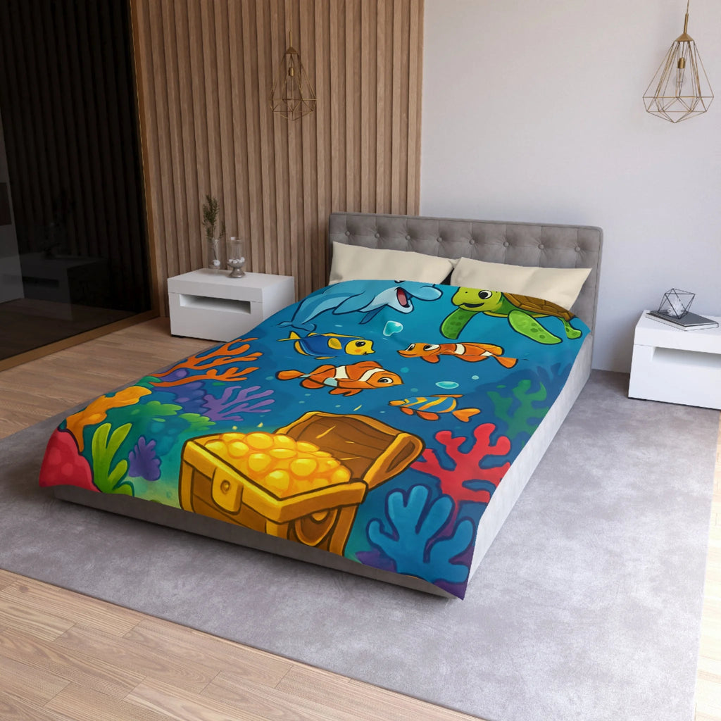 Housse de couette océan coloré avec animaux marins et coffre au trésor